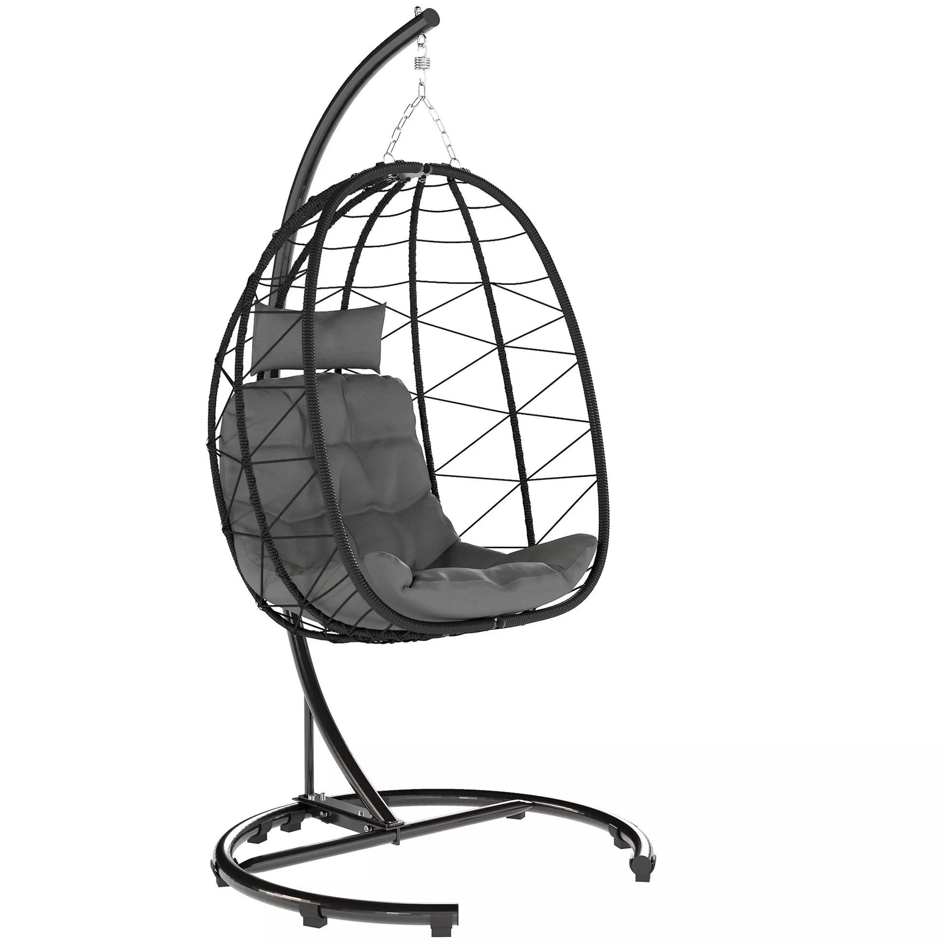 Kabinamas kėdė Lauko kabinama kėdė „Egg Chair“, atspari atmosferos poveikiui, su pagalvėle, 102 cm x 102 cm x 195 cm, tamsiai pilka