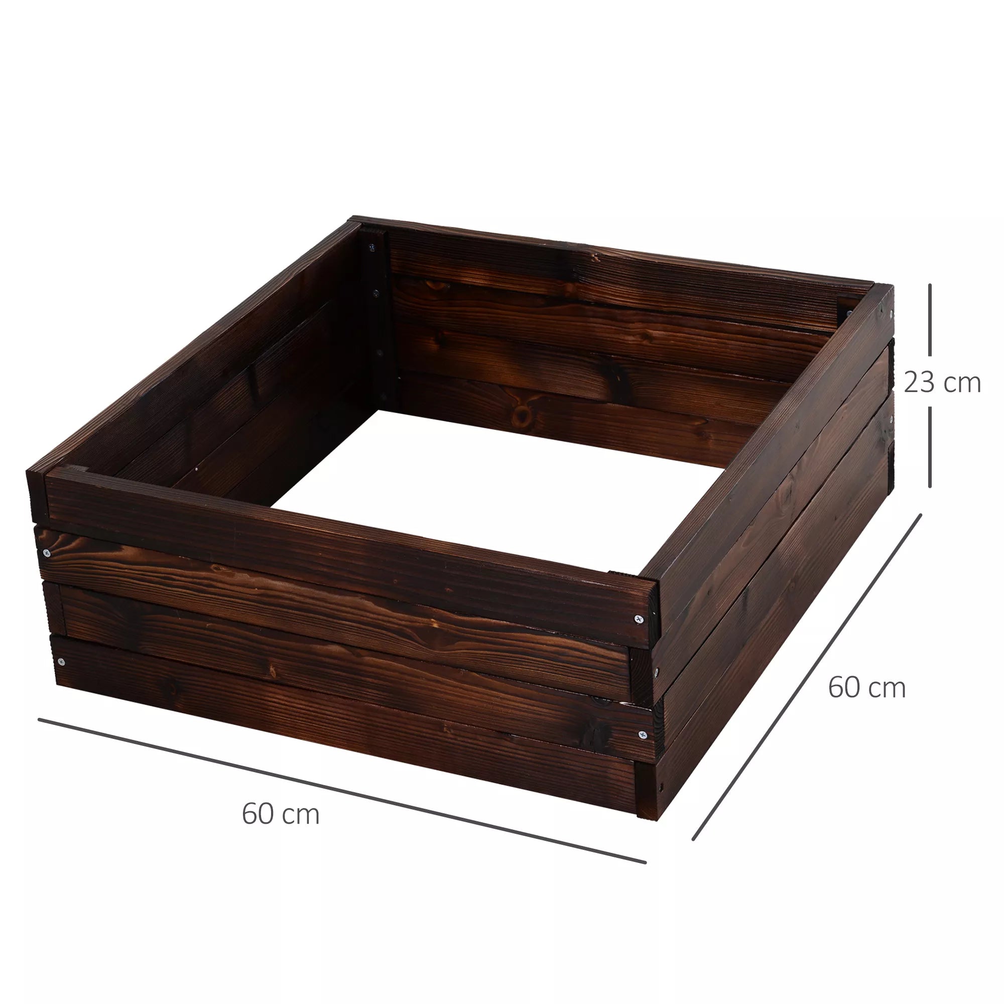 Pakeltos lysvės matmenų schema: 60 x 60 cm, 23 cm aukštis, tuščias rėmas
