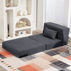Grindų sofa, minkšta sofa, transformuojama į čiužinį, putplastis, pagalvės, tamsiai pilkos