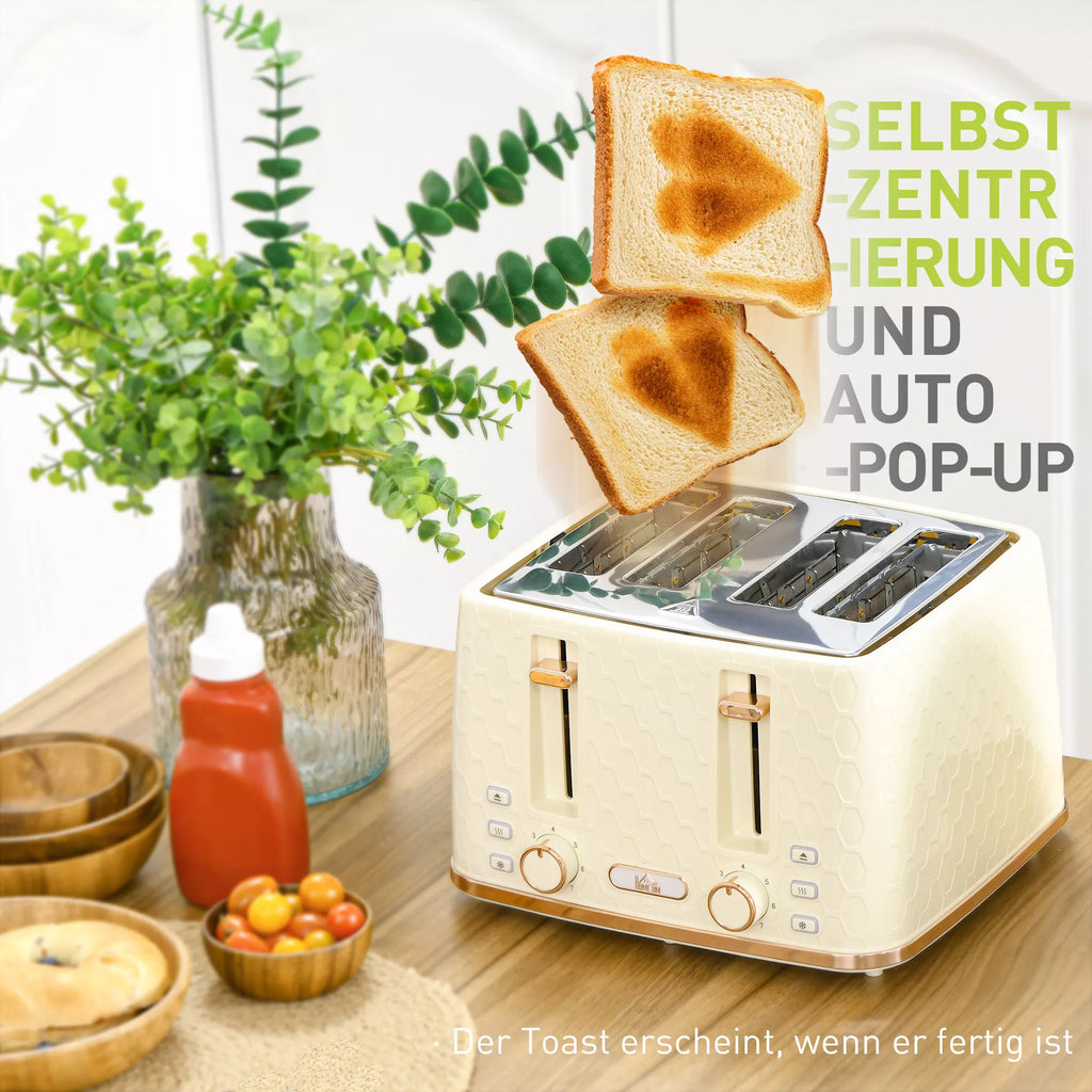 2-in-1 virtuvės rinkinys, skrudintuvas ir virdulys, kelios galimybės, 1,7 l, 4 skrudintos duonos riekelės vienu metu, plastikas, smėlio spalvos