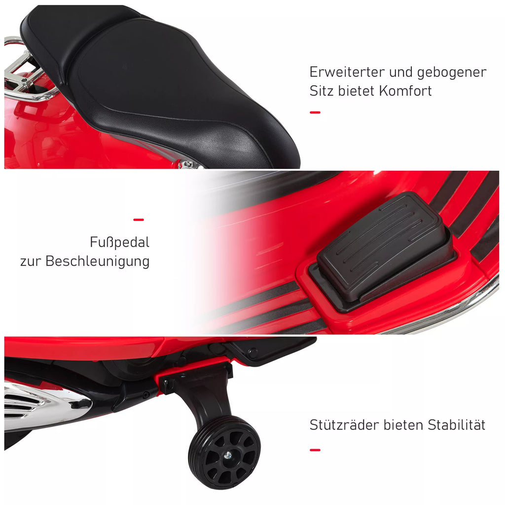 Elektrinis vaikų motociklas Elektrinis motociklas su MP3, muzika, žibintais, priekinės ir atbulinės eigos pavaromis, elektrinis motociklas vaikams nuo 3 iki 6 metų, raudonas