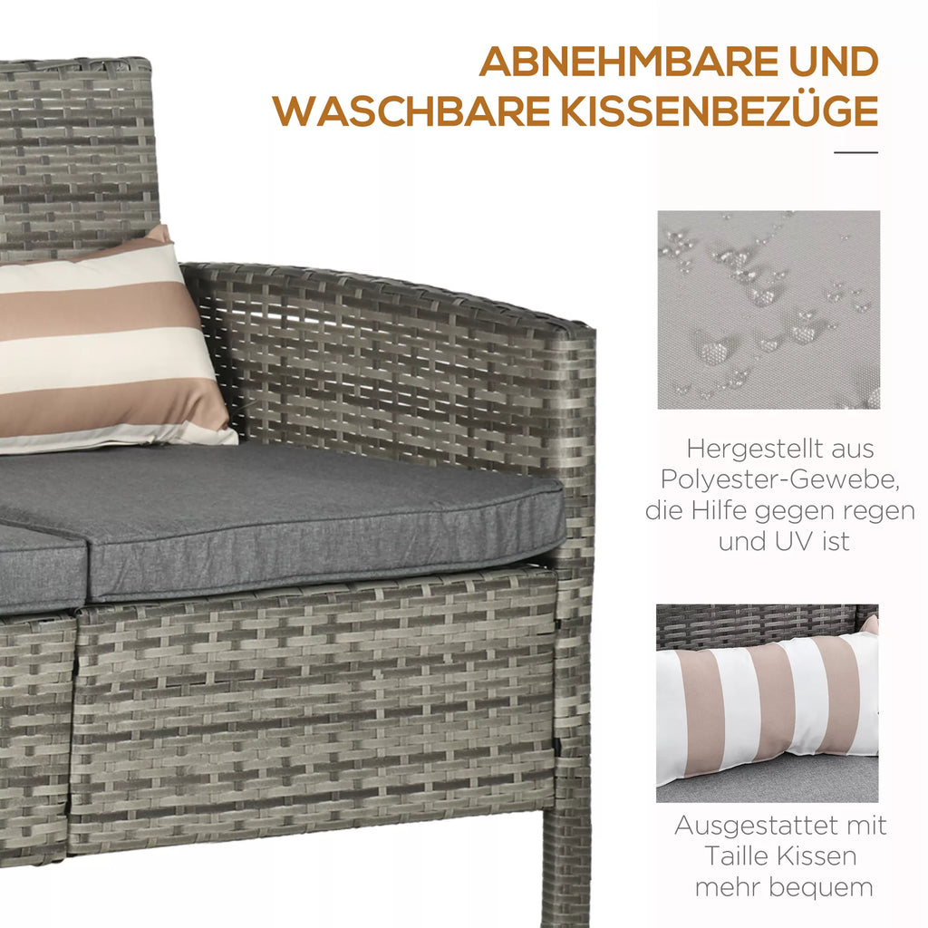 Rotango sofa su pagalvėlėmis, trijų vietų, sodo poilsio sofa, plienas, pilka, 173 x 68 x 78 cm