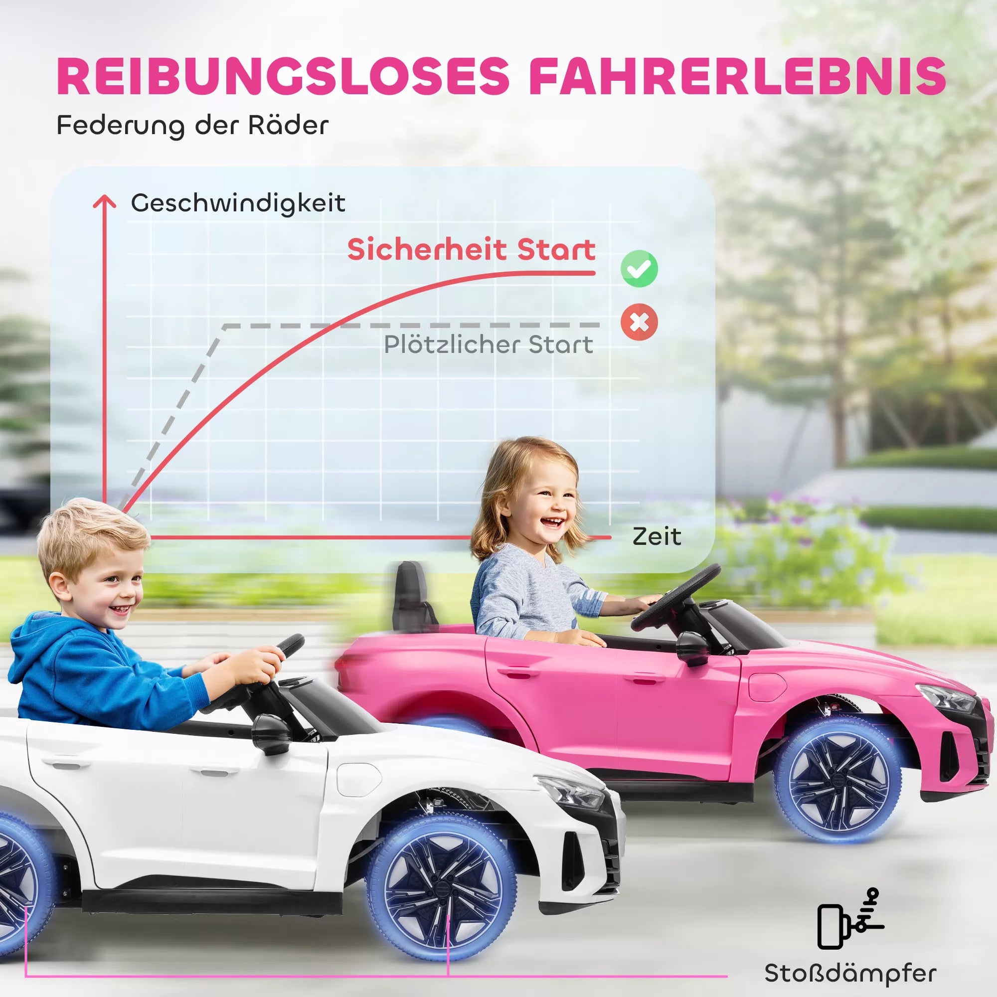 Vaikiškas elektrinis automobilis su nuotolinio valdymo pultu, saugos diržu, garso signalu, muzika, priekiniais žibintais, iki 5 km/h, 3-5 metai, rožinis