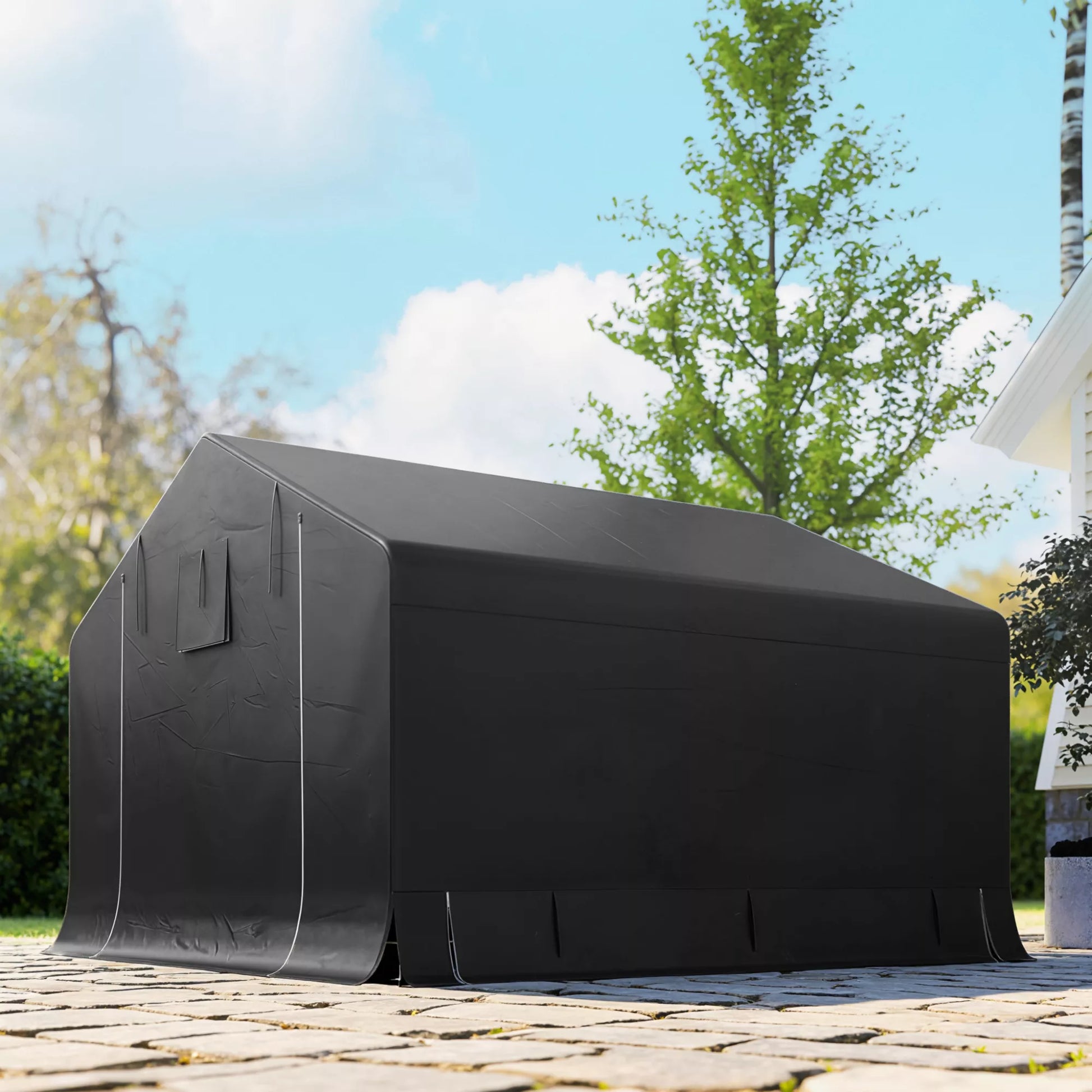 Nešiojamas sodo namelis, dviračių palapinė, užtrauktukas su užtrauktuku, metalinis rėmas, universali saugykla, tamsiai pilka spalva