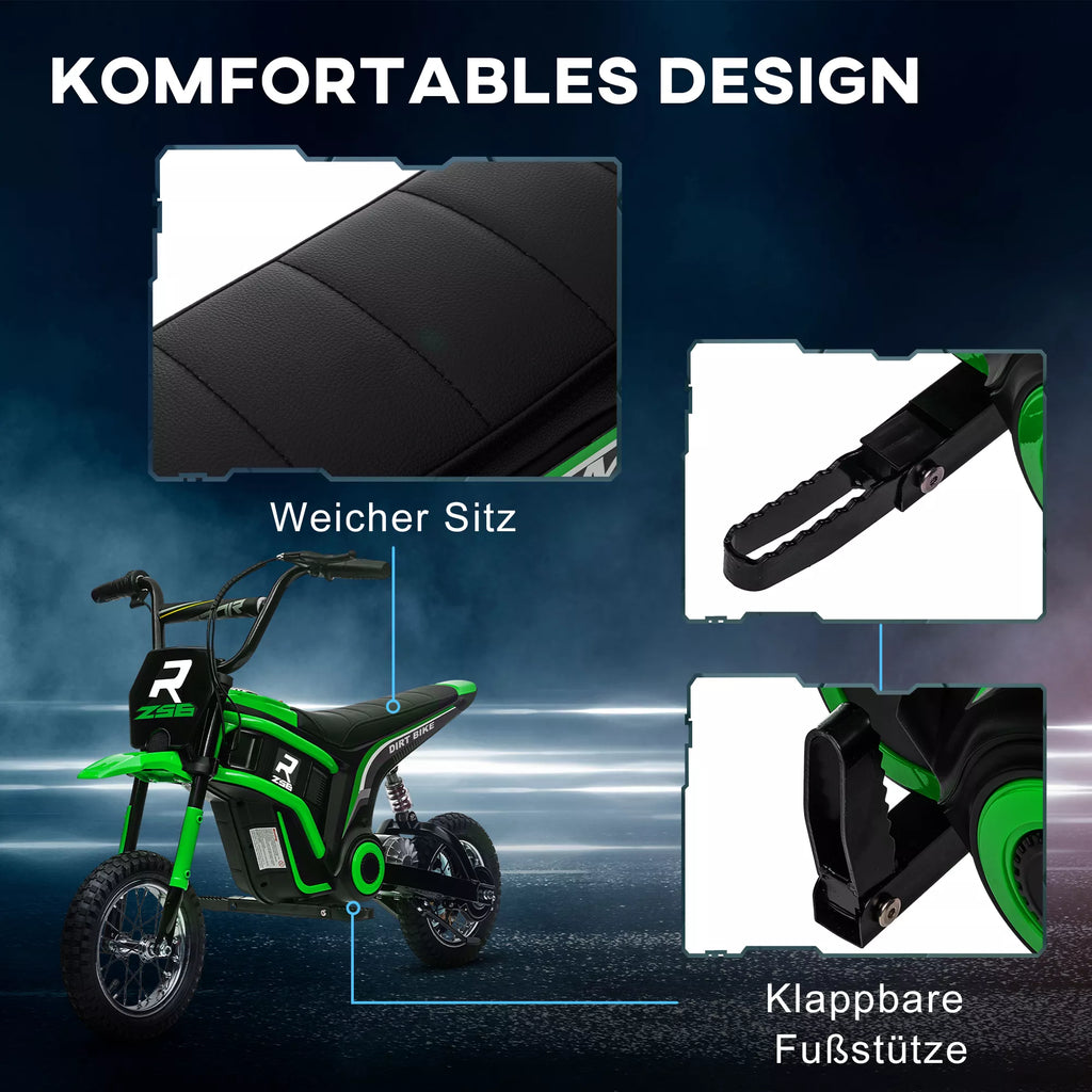 Vaikiškas elektrinis motociklas, 8–12 metų vaikams, iki 65 kg, žalias