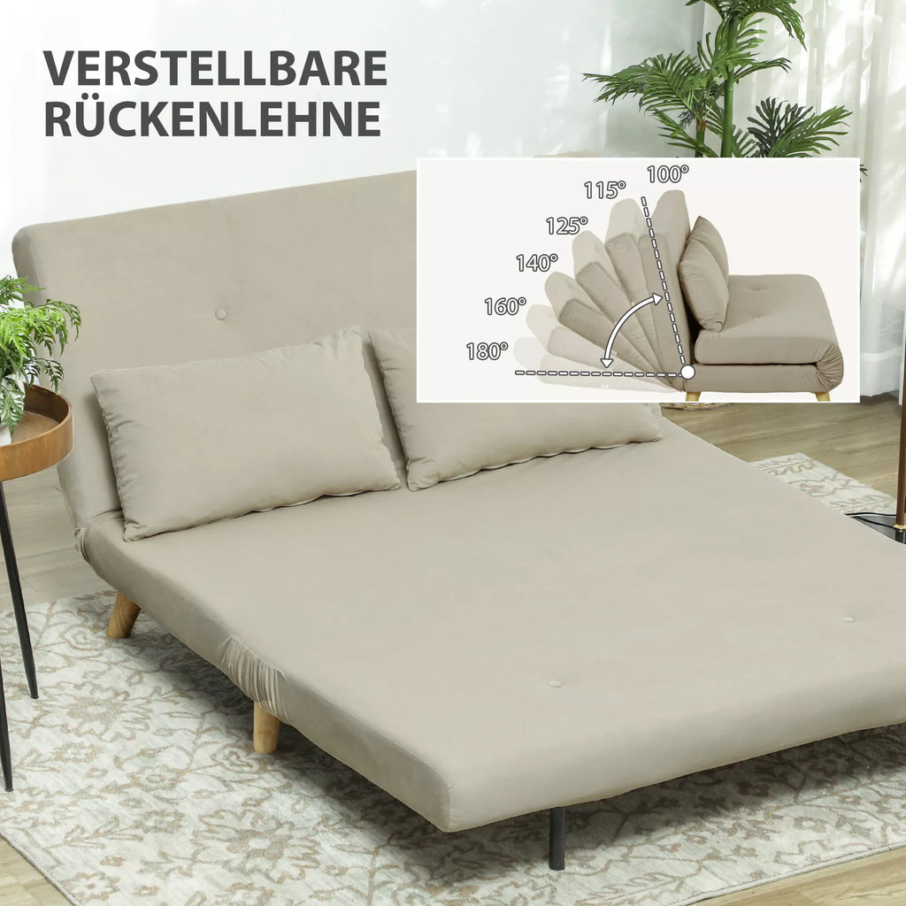 Miegamasis sofa Relaxsofa Sofa Couch, su 2 pagalvėmis, aksomo išvaizda, 130 x 78 x 79 cm, smėlio spalvos