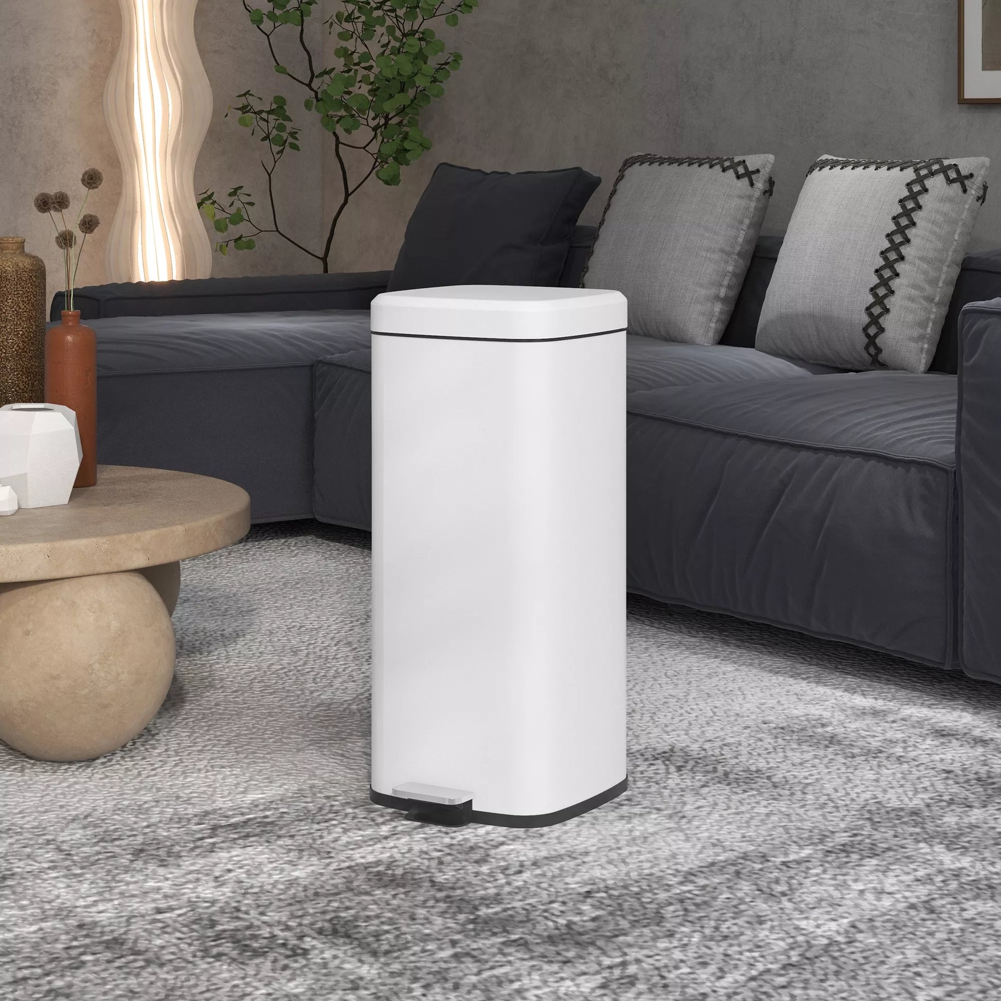 Šiukšliadėžė 30L su pedalu, lėto užsidarymo funkcija (Soft-Close), balta