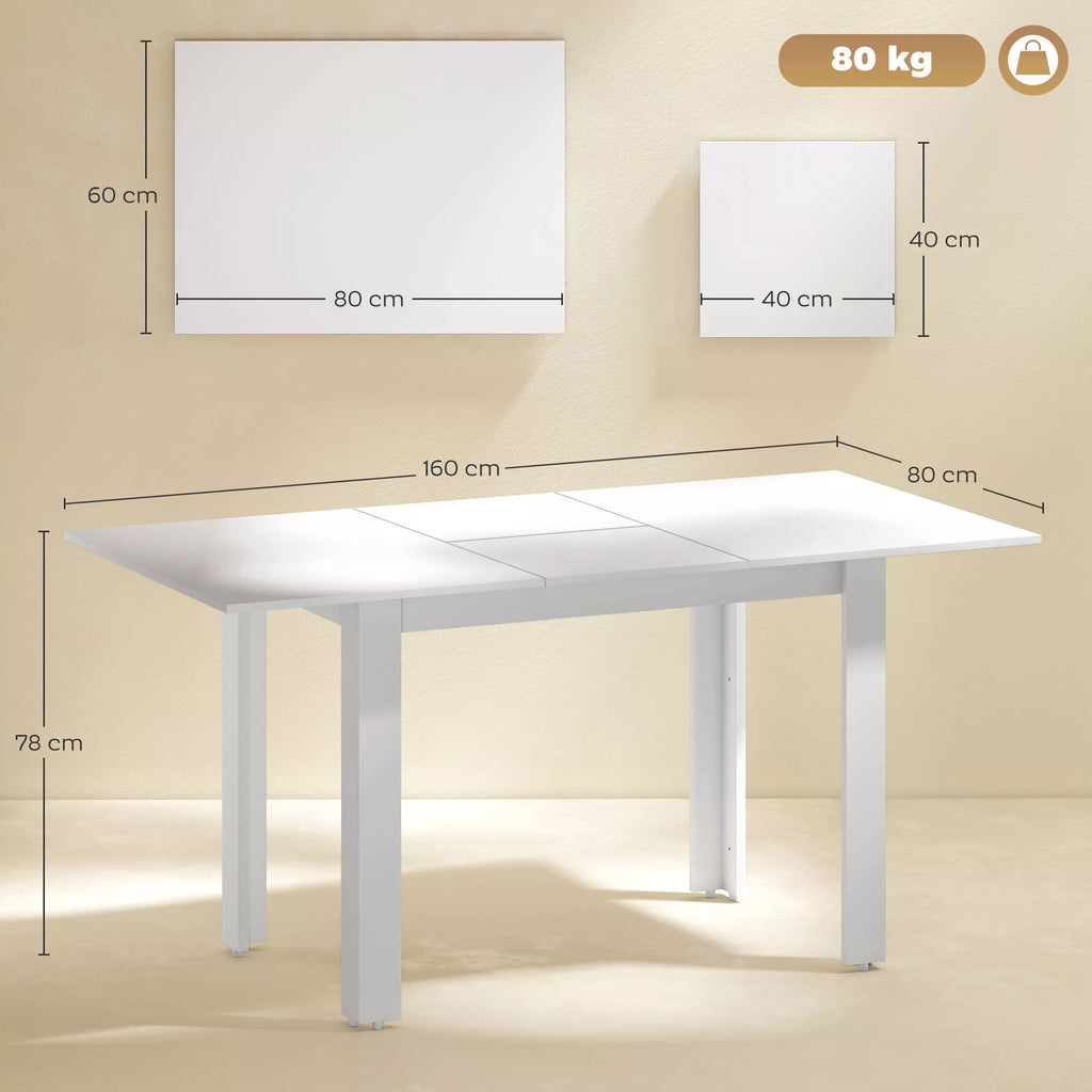 Išlankstomas stalas, 120–160 x 80 cm, baltas blizgus
