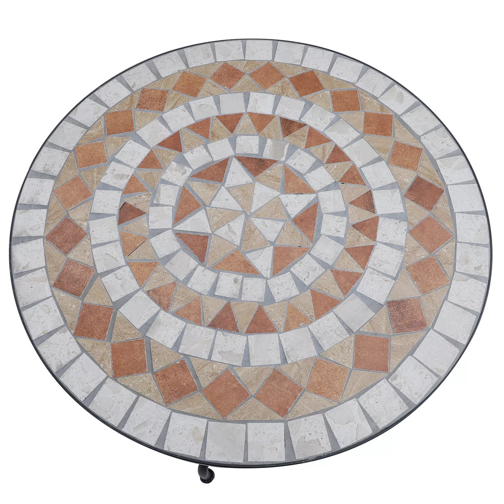 Sodo stalas mozaikinis stalas balkono stalas pagalbinis staliukas apvalus plienas + keramika oranžinė + balta Ø60 x H71 cm