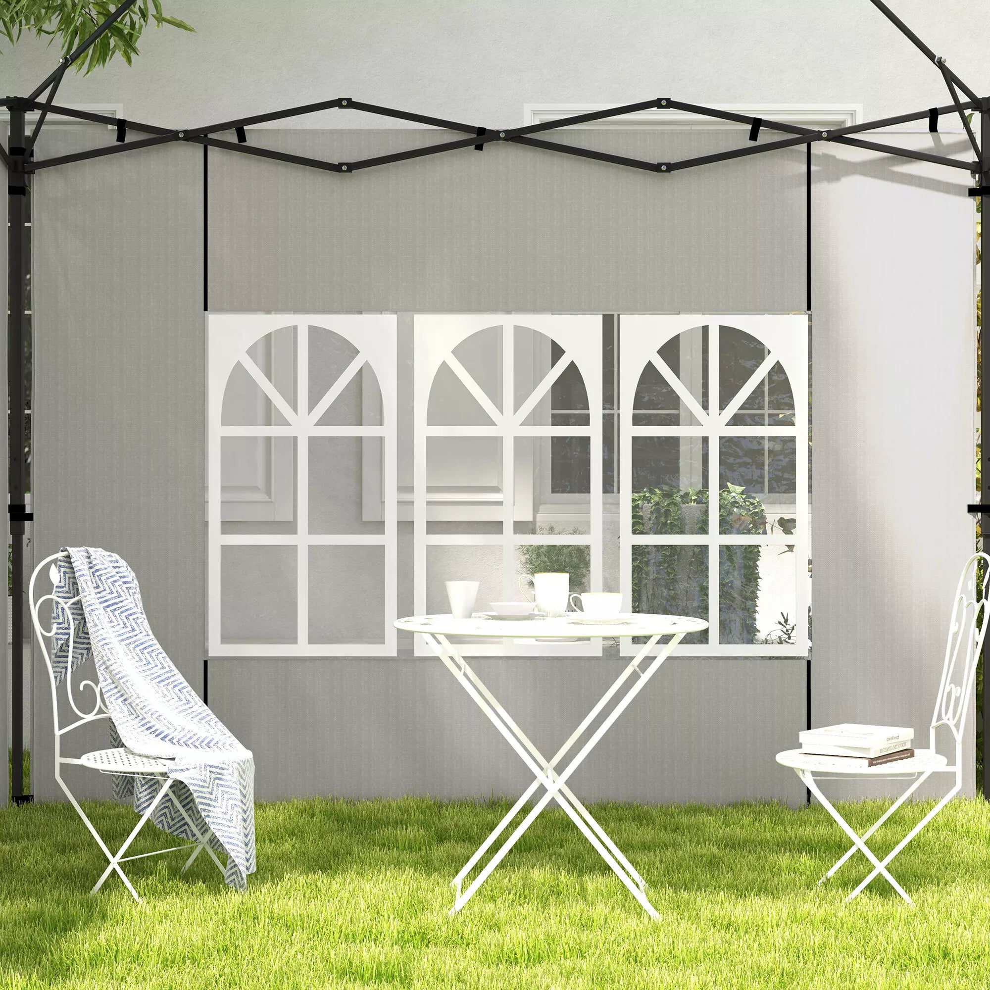 Paviljono šoninės sienelės (2 vienetų rinkinys) su langais, atsarginės dalys palapinėms, polietilenas (PE), 293x193 cm, balta