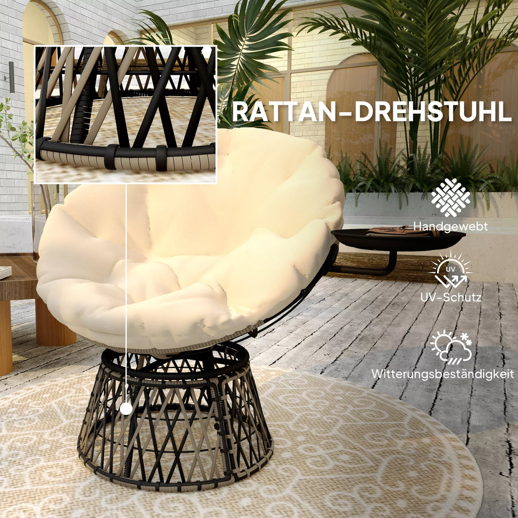 Papasansessel Rattan 360° sukiojamas krepšinio kėdė su pagalvėle Skersmuo 90 cm apvalus smėlio spalvos