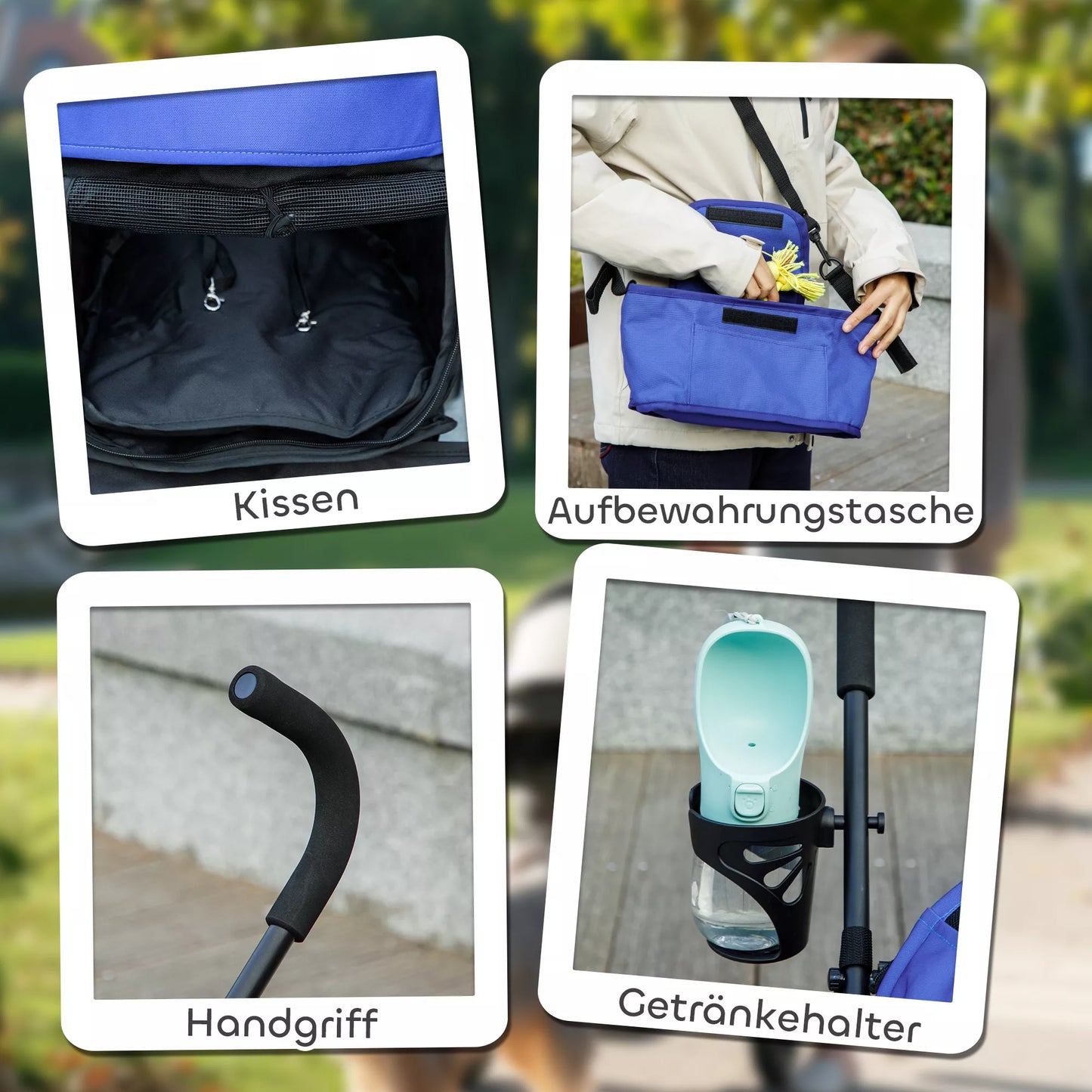 Vežimėlis augintiniams, saugos diržai, tinklinis langas, 76I x 44P x 103A cm, tamsiai mėlynas