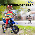Vaikiškas elektrinis motociklas su pagalbiniais ratukais, 3–6 metų vaikams, mėlynas