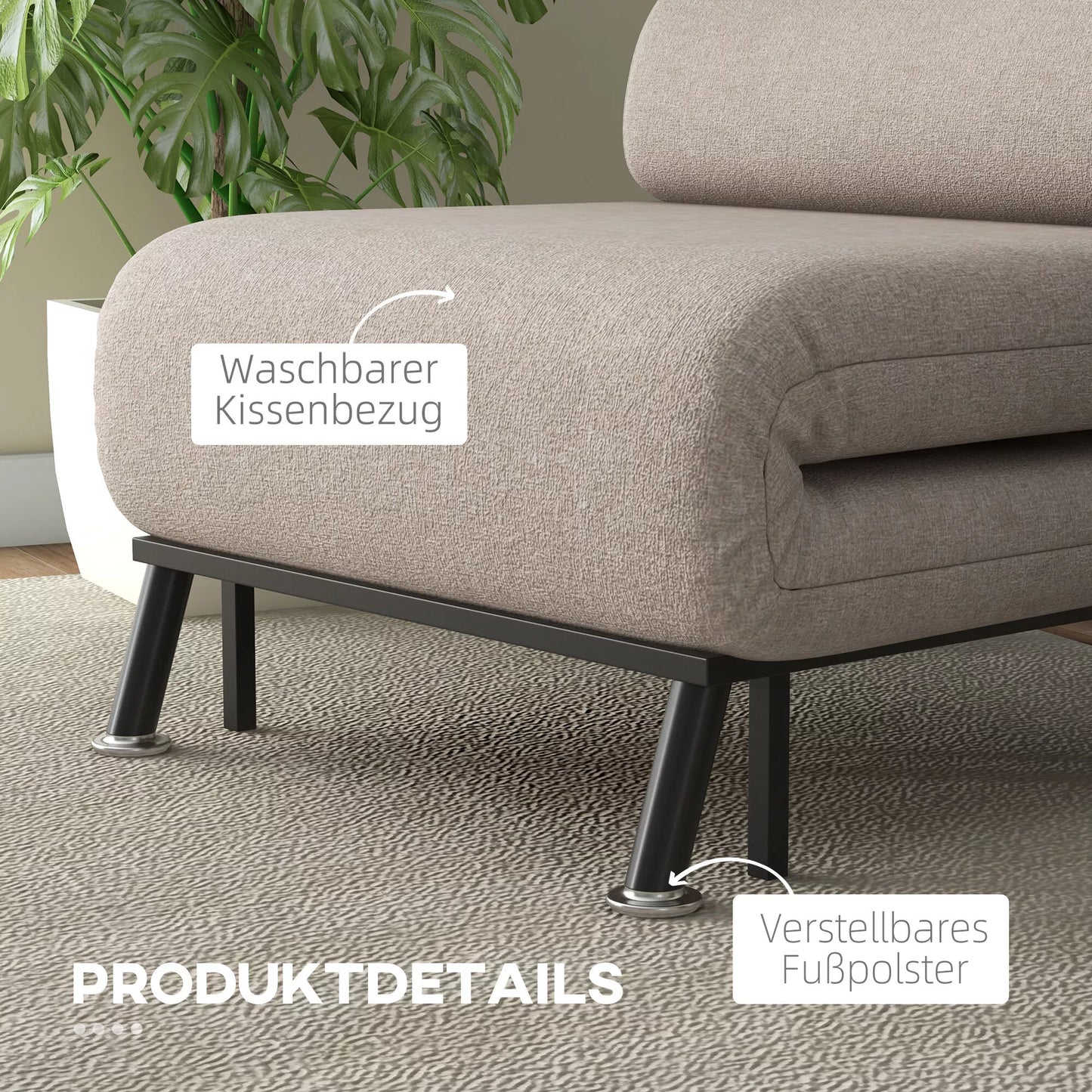 Sulankstomas fotelis su miegojimo funkcija, sulankstomas poilsio fotelis su lininio audinio išvaizda, reguliuojama atlošas, 75 x 70 x 75 cm, smėlio spalvos