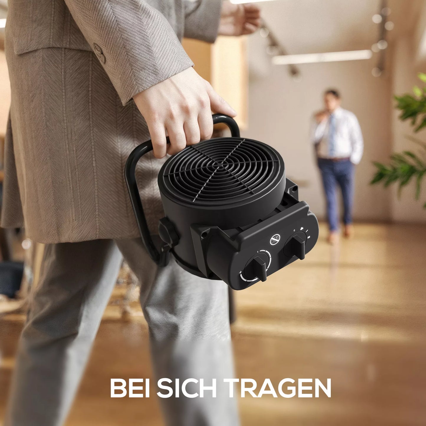 Šildytuvas su ventiliatoriumi, 3 režimų, su reguliuojamu termostatu, rankena, apsauga nuo perkaitimo, 21,5 x 15,8 x 22 cm, Juodas