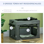 Sulankstoma transportavimo dėžutė, 3 įėjimai, su vidiniu čiužiniu, šunims ir katėms iki 4 kg/40 cm, pilka