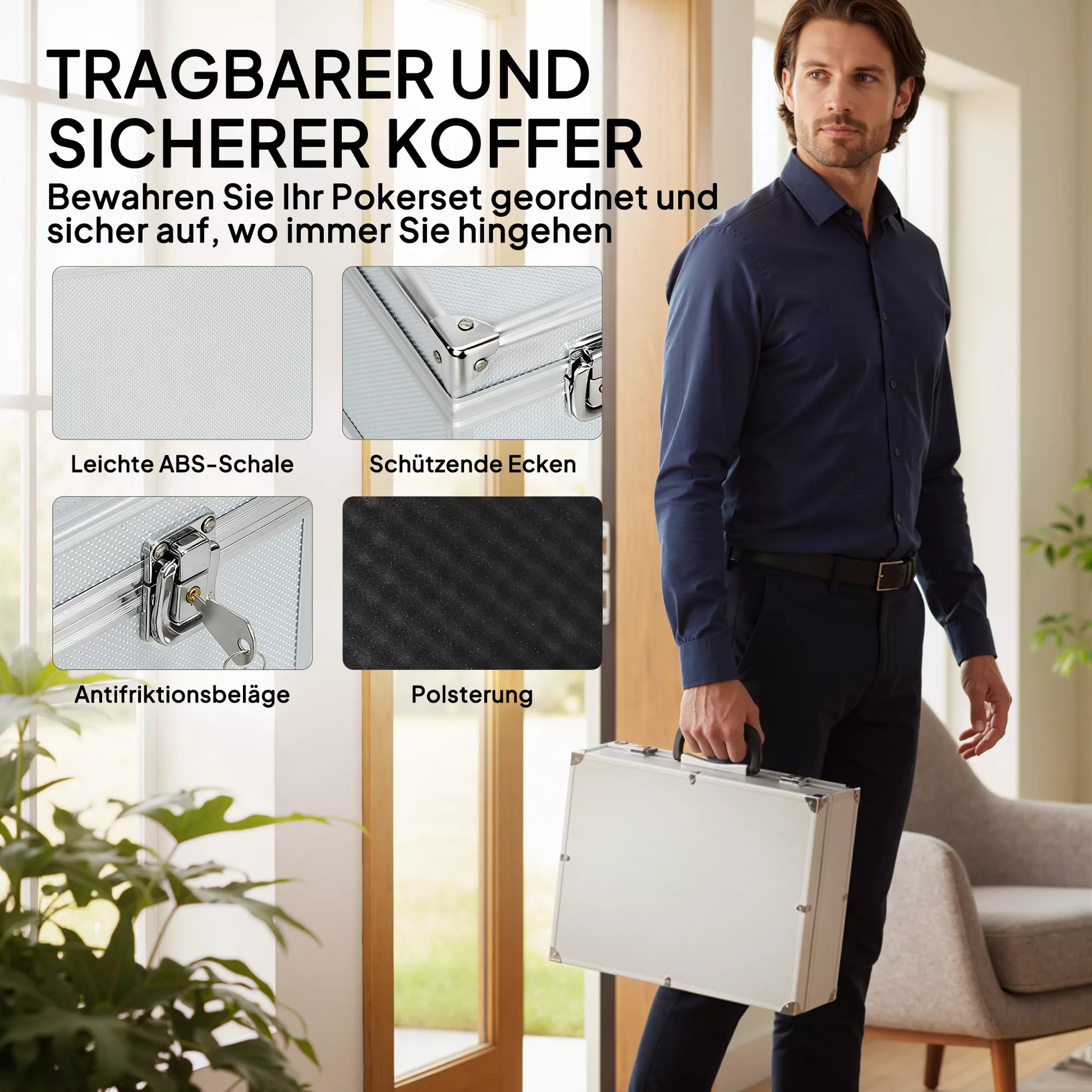 Pokerio rinkinys, 300 žetonų, kauliukai, 2 kortų kaladės, priedai, lagaminas, 8 žaidėjams