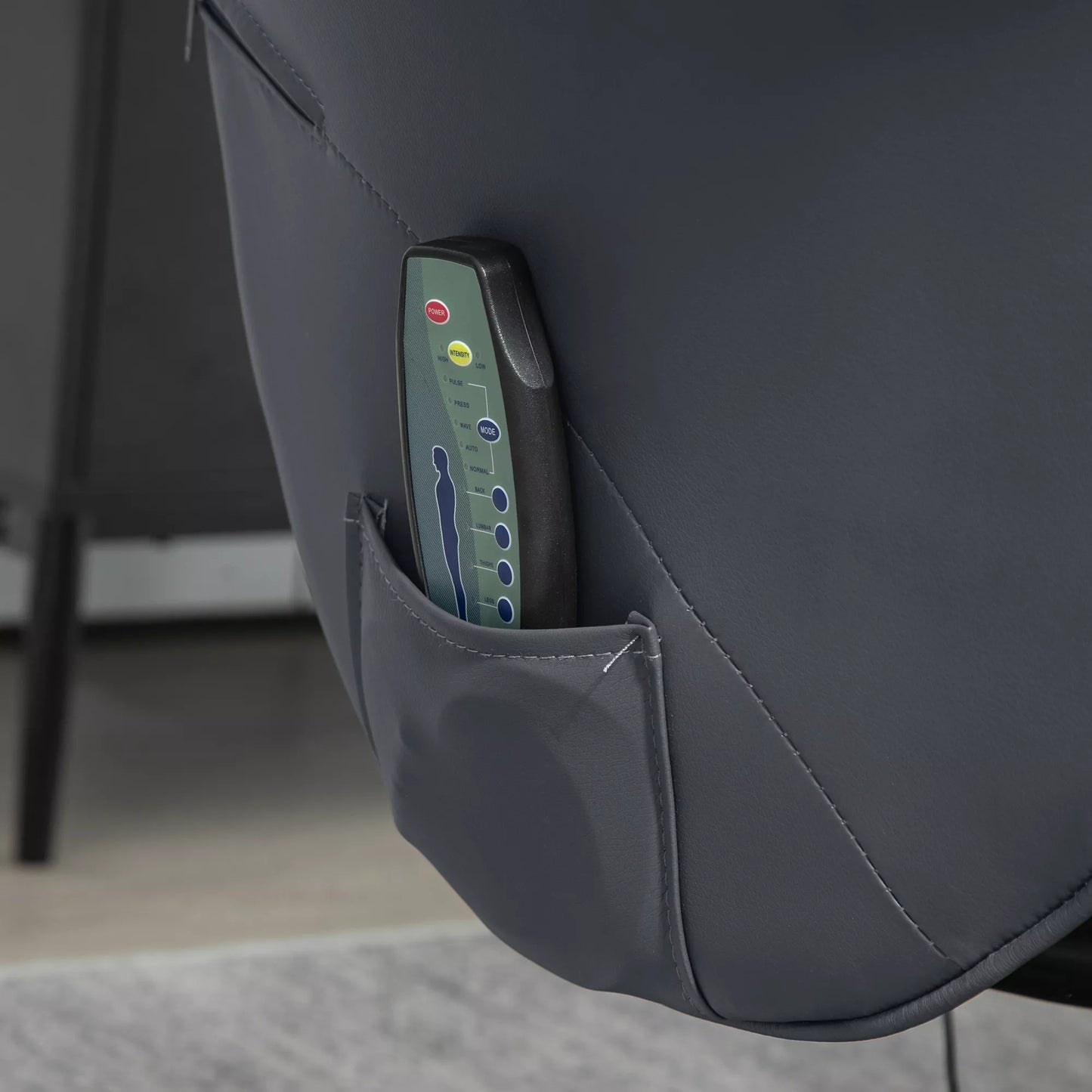Masažinė kėdė su pėdų atrama, Ergonomiška kėdė su 10 vibracijos taškų, dirbtinė oda, 76 x 81 x 105 cm, tamsiai pilka