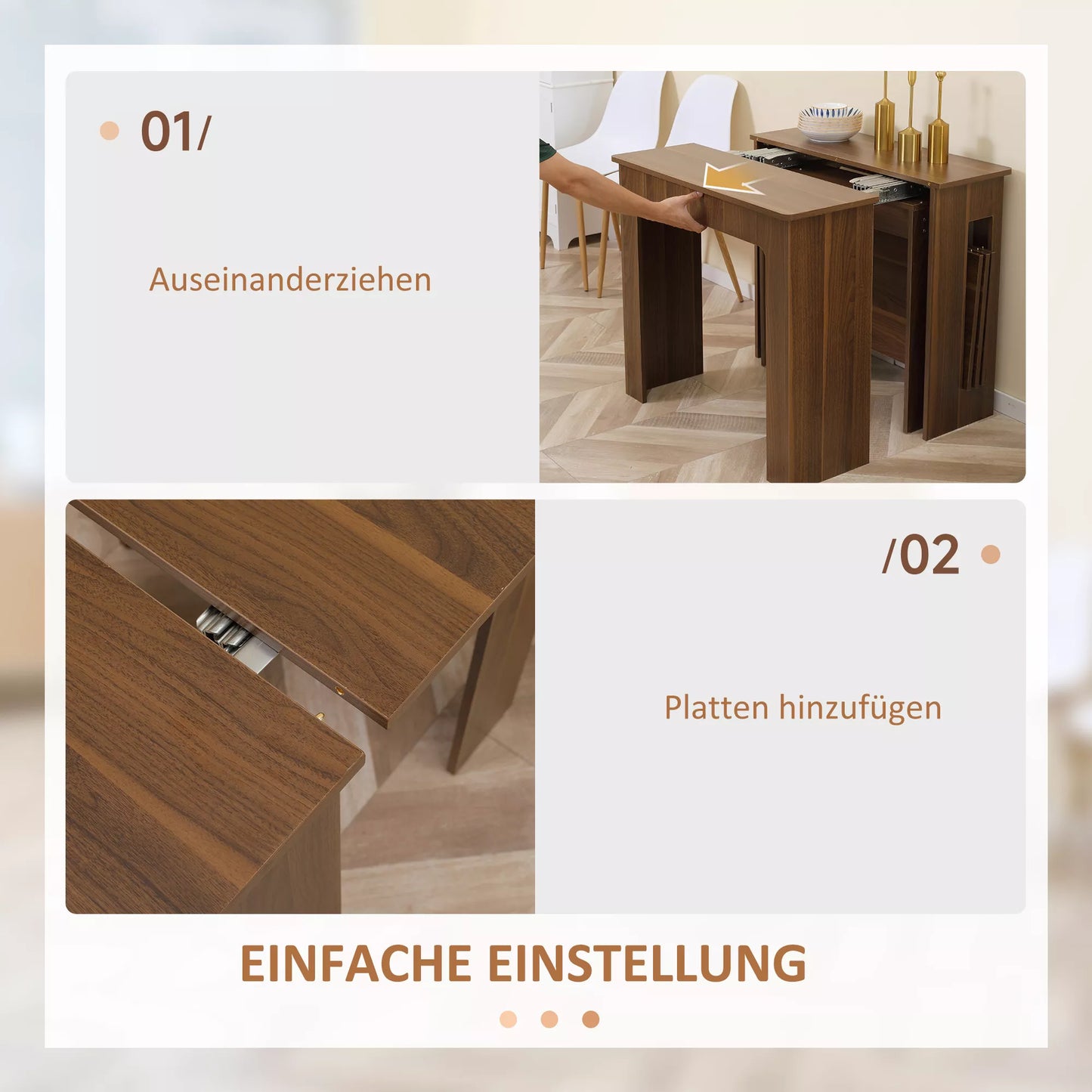 Išskleidžiamas valgomojo stalas, mobilus, modernaus dizaino, 180cm x 85cm x 75cm, rudas