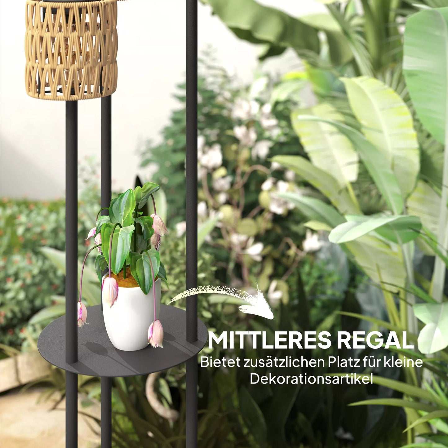 Saulės pastatomas šviestuvas Rotango, saulės šviestuvai su šviesos jutikliu, 3 šviestuvai, Boho stiliaus saulės lempa IP44 Ø37 x 144 cm