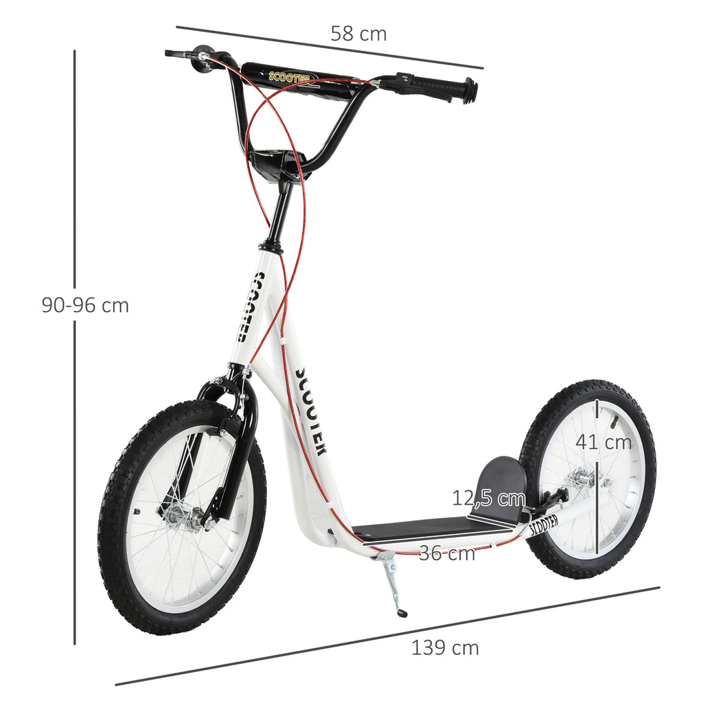 Vaikų paspirtukas Paspirtukas Miesto paspirtukas Kickscooter Paspirtukas Vaikų paspirtukas su pneumatinėmis padangomis ir rankiniu stabdžiu Paspirtukas Vaikams Atsparus vandeniui Sulankstomas nuo 5 metų 16 colių Balta 139 x 58 x 90-96 cm