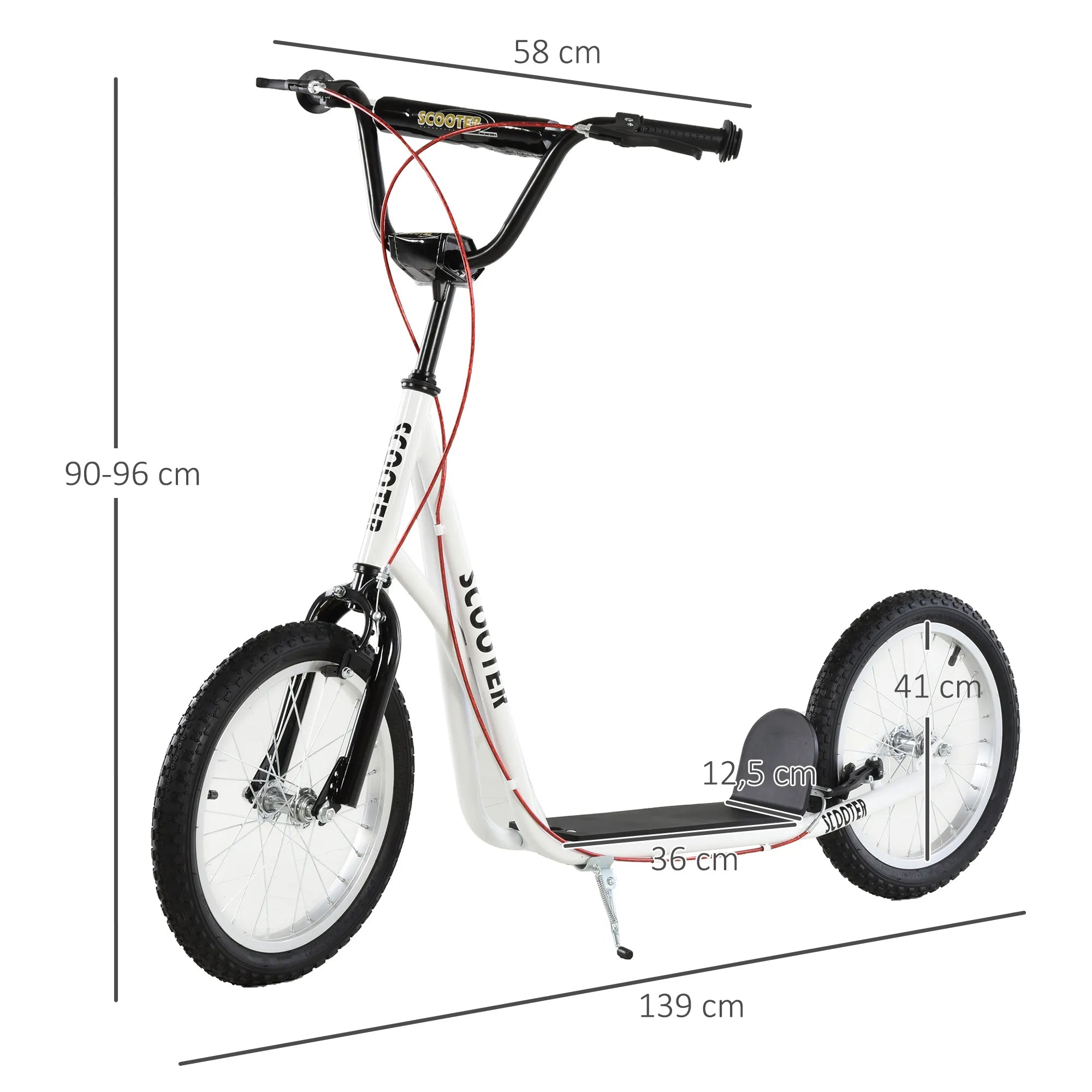 Vaikų paspirtukas Paspirtukas Miesto paspirtukas Kickscooter Paspirtukas Vaikų paspirtukas su pneumatinėmis padangomis ir rankiniu stabdžiu Paspirtukas Vaikams Atsparus vandeniui Sulankstomas nuo 5 metų 16 colių Balta 139 x 58 x 90-96 cm