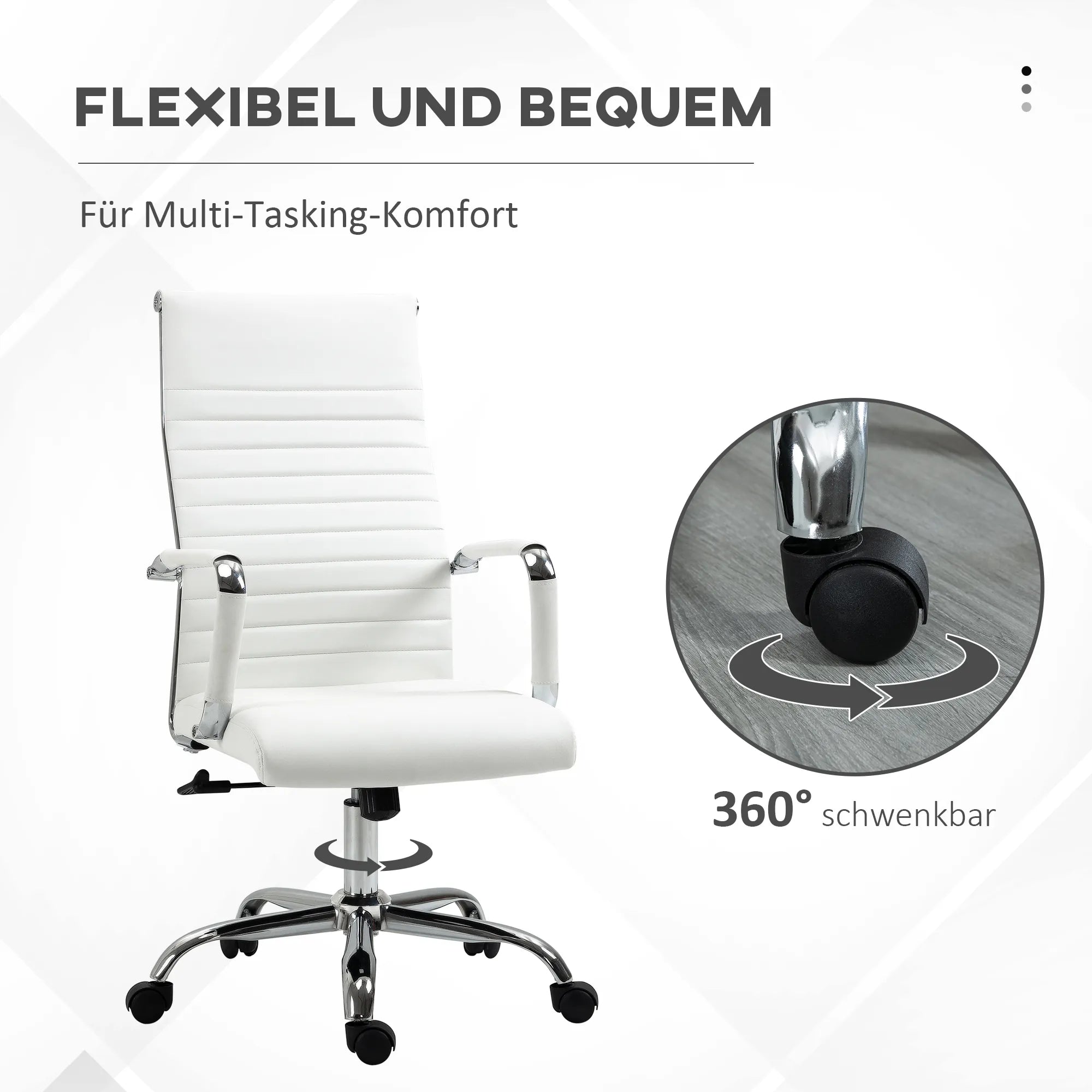 Biuro kėdė ergonomiška darbo kėdė su sūpynės funkcija Vadovo kėdė aukščio reguliuojama sukiojama kėdė, apmušta dirbtine oda, putų guma, balta, 54 x 62 x 104–114 cm