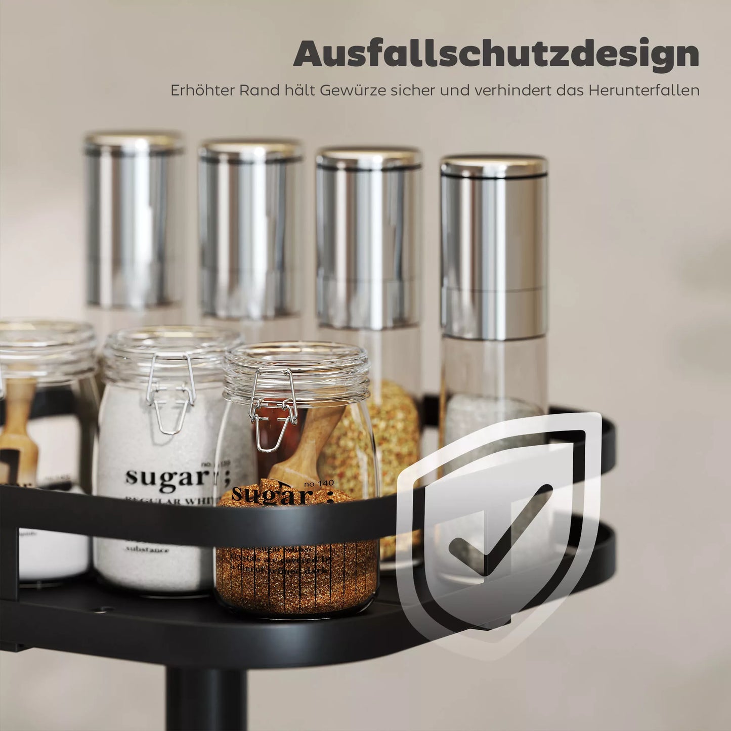 Pasukamas prieskonių stovas, 2 pakopų dizainas, siurbtuvės, metalas, juodas