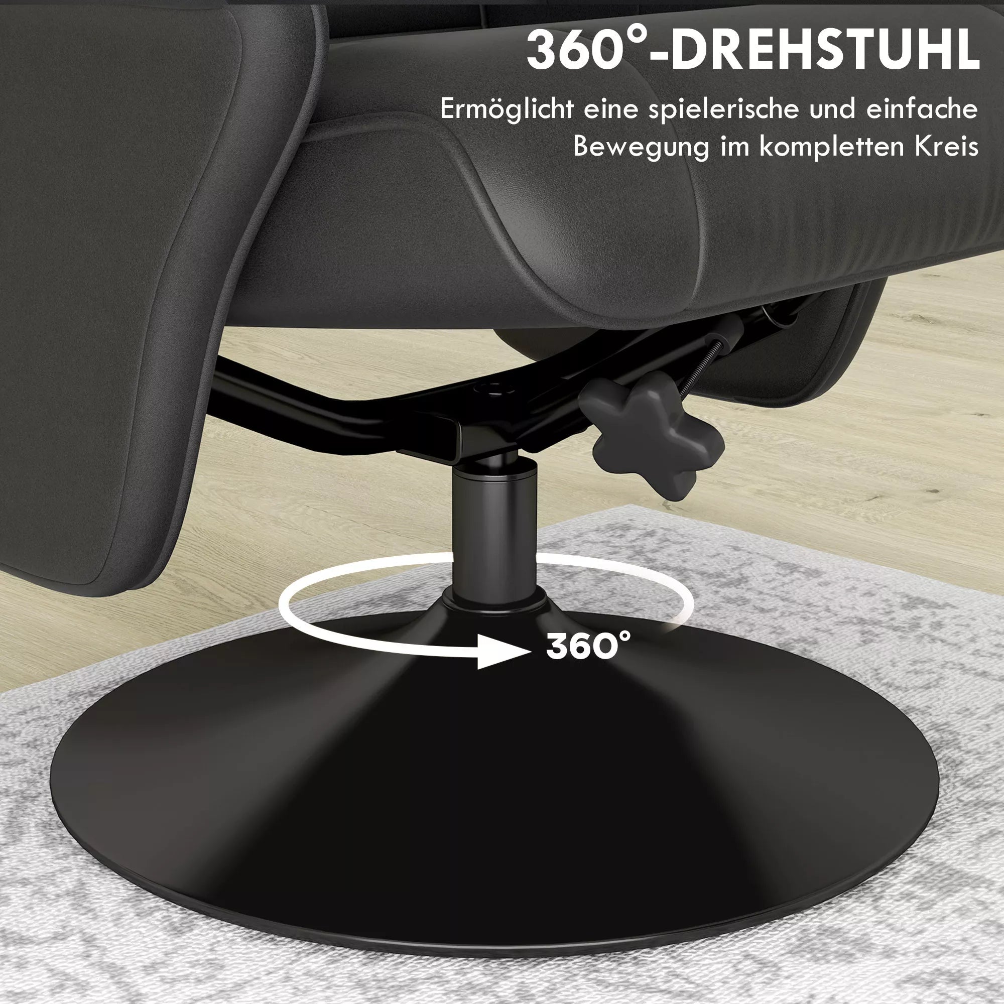 Grafika apie 360 laipsnių pasukamą fotelį