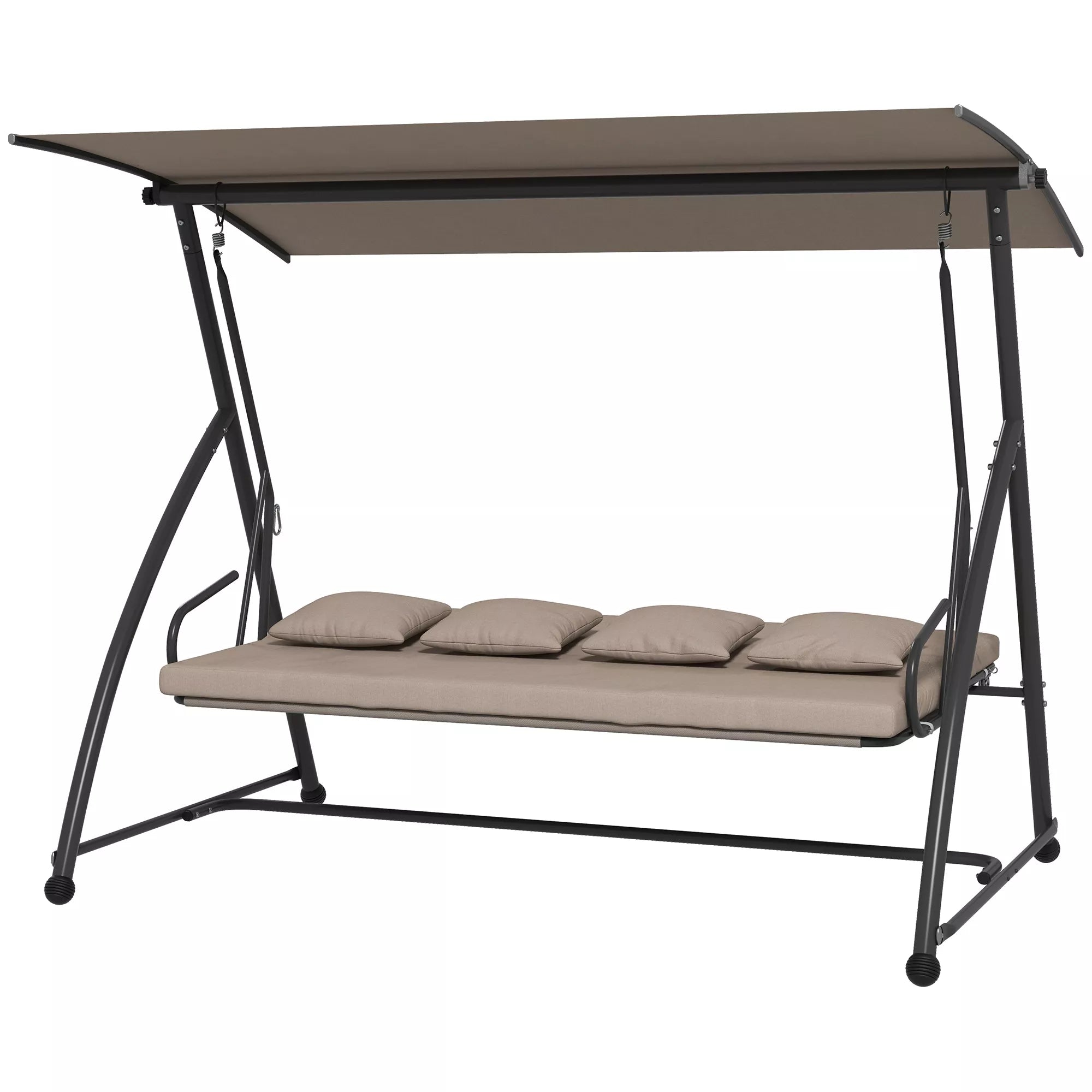 2-in-1 holivudo sūpynės su atlošimo funkcija, 3-vietės sodo sūpynės iš plieno Sūpynės suoliukas 170x110x153 cm, šviesiai rudos spalvos