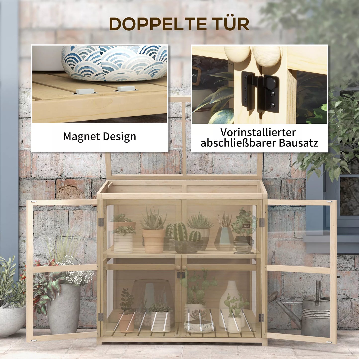 Pakeltas lysvas (šiltnamis/sodinimo lysvė), atsparus oro sąlygoms, 2 pakopos, eglės mediena, 103 x 61 x 103 cm, natūralus