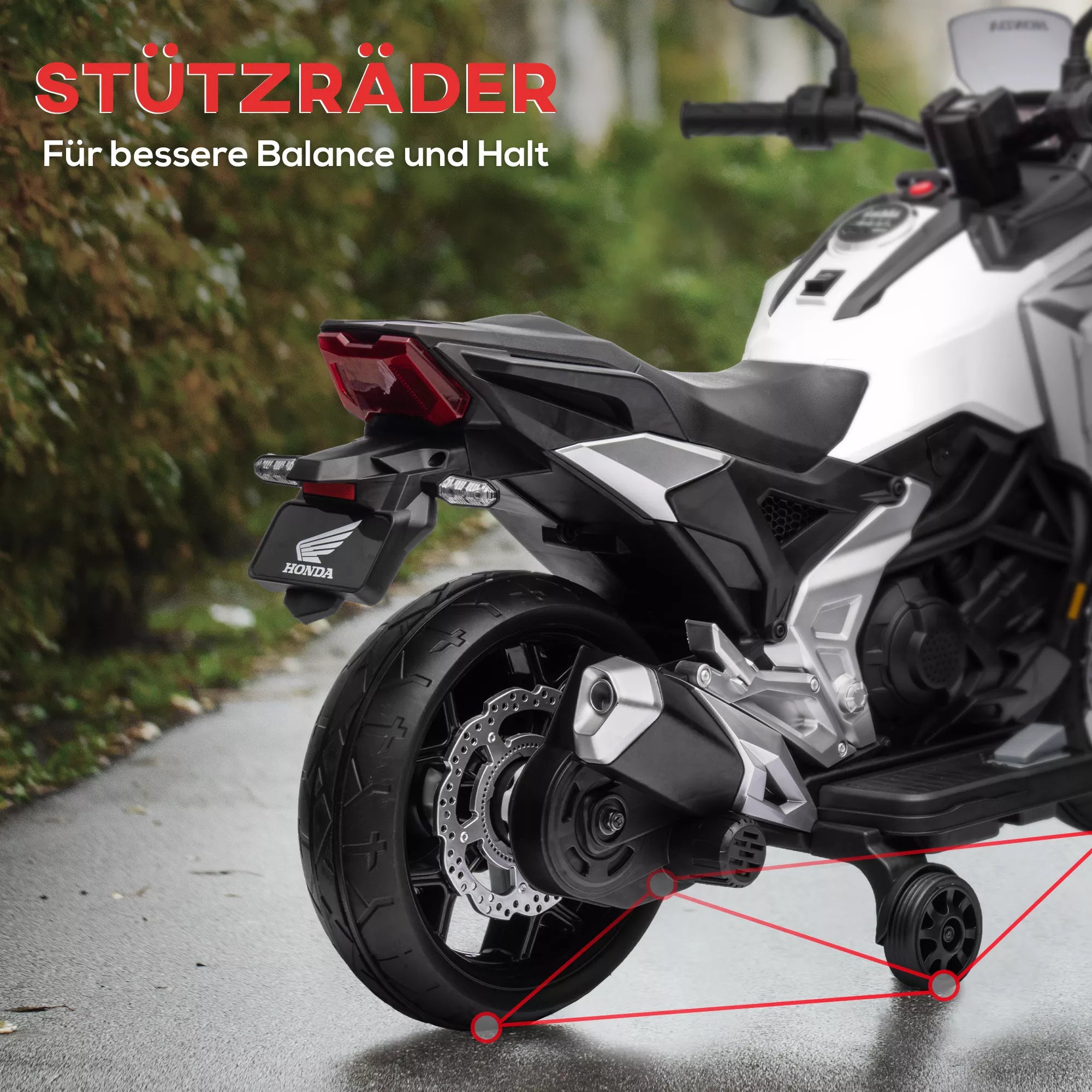 Elektrinis vaikų motociklas, Honda, 3 km/h, muzika ir šviesa, 3–6 metai, iki 30 kg, baltas