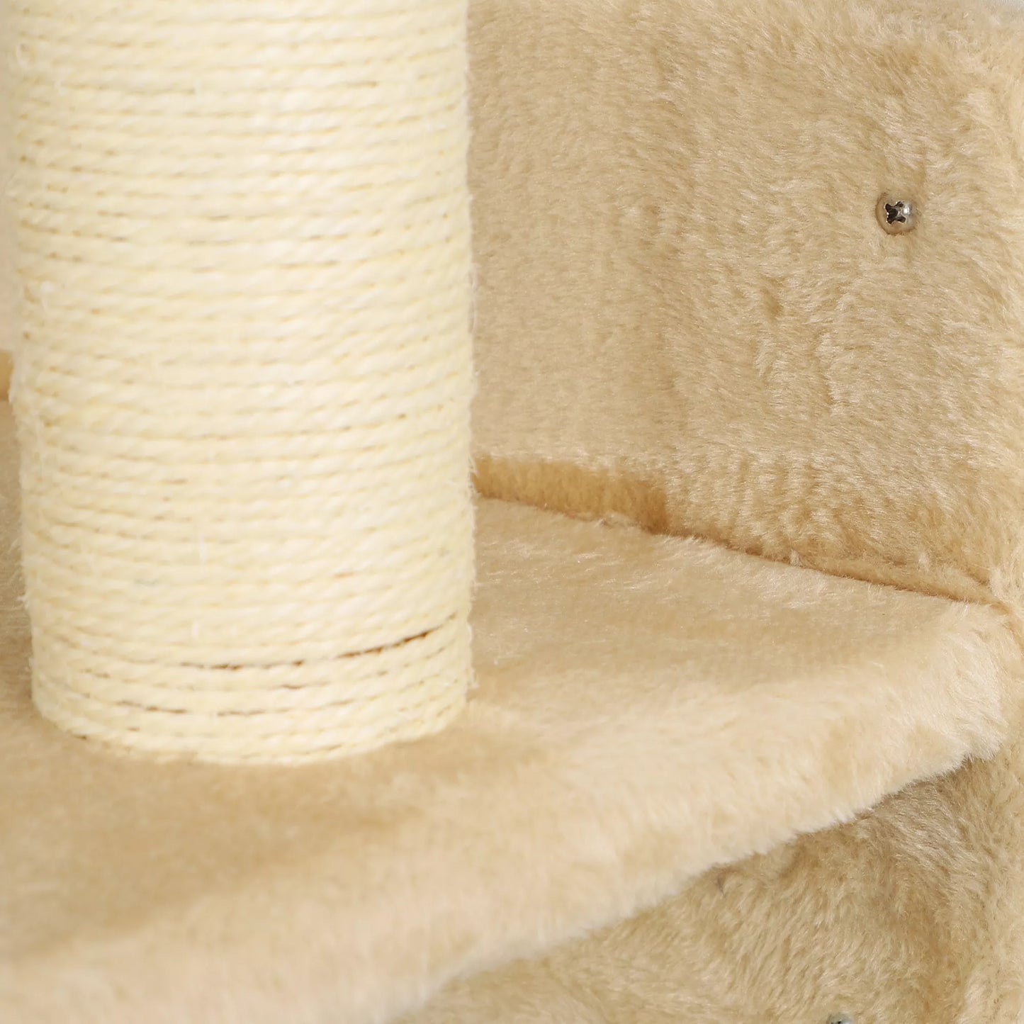 Katės laipiojimo sienos rinkinys su nagų galandimo stulpeliais, šokimo platformomis ir žaisliniais kamuoliais, skirtas laipioti ir ilsėtis, smėlio spalvos