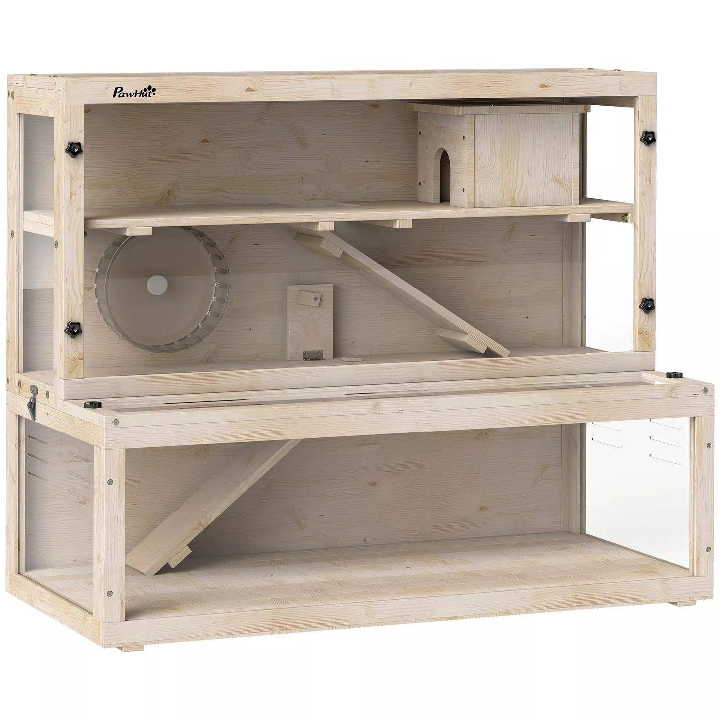 Hamsterio narvelis, 3 lygiai, namelis, priedai, 100 x 50 x 84 cm, keliems smulkiesiems gyvūnams, mediena, plastikas