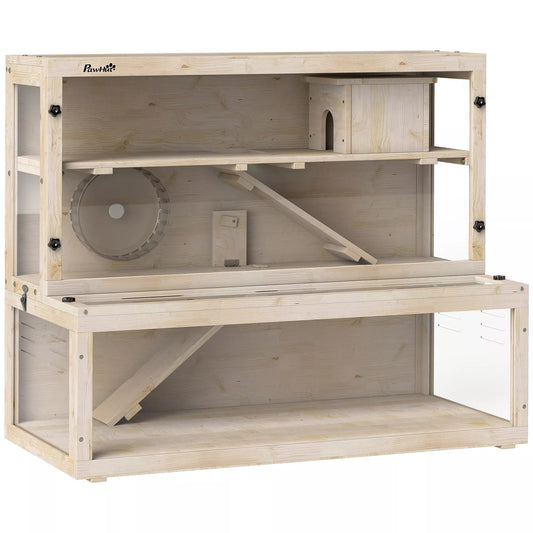 Hamsterio narvelis, 3 lygiai, namelis, priedai, 100 x 50 x 84 cm, keliems smulkiesiems gyvūnams, mediena, plastikas