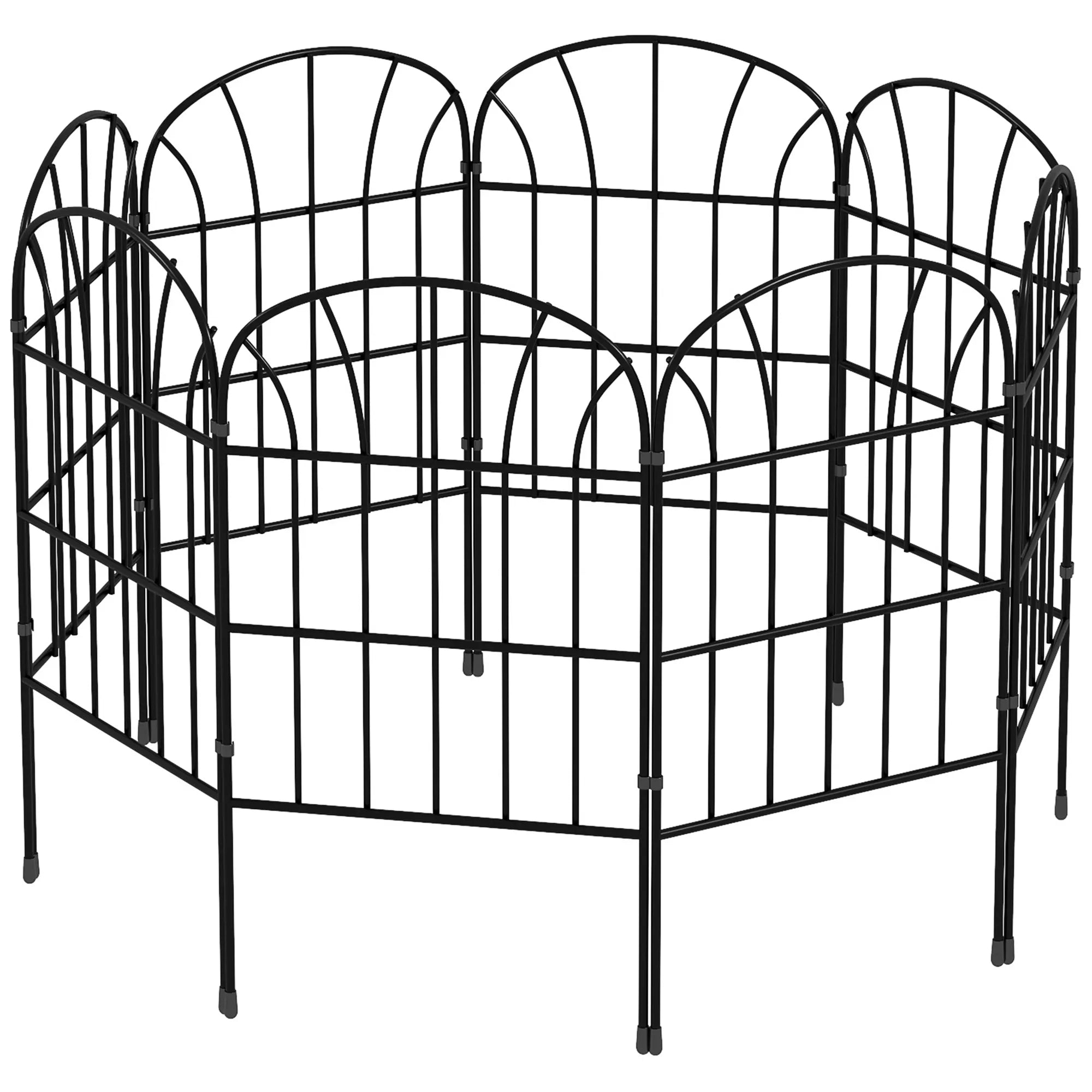 Sodo tvora, 8 elementai, lanksti metalinė tvora, kambario pertvara, 264x61 cm, juoda