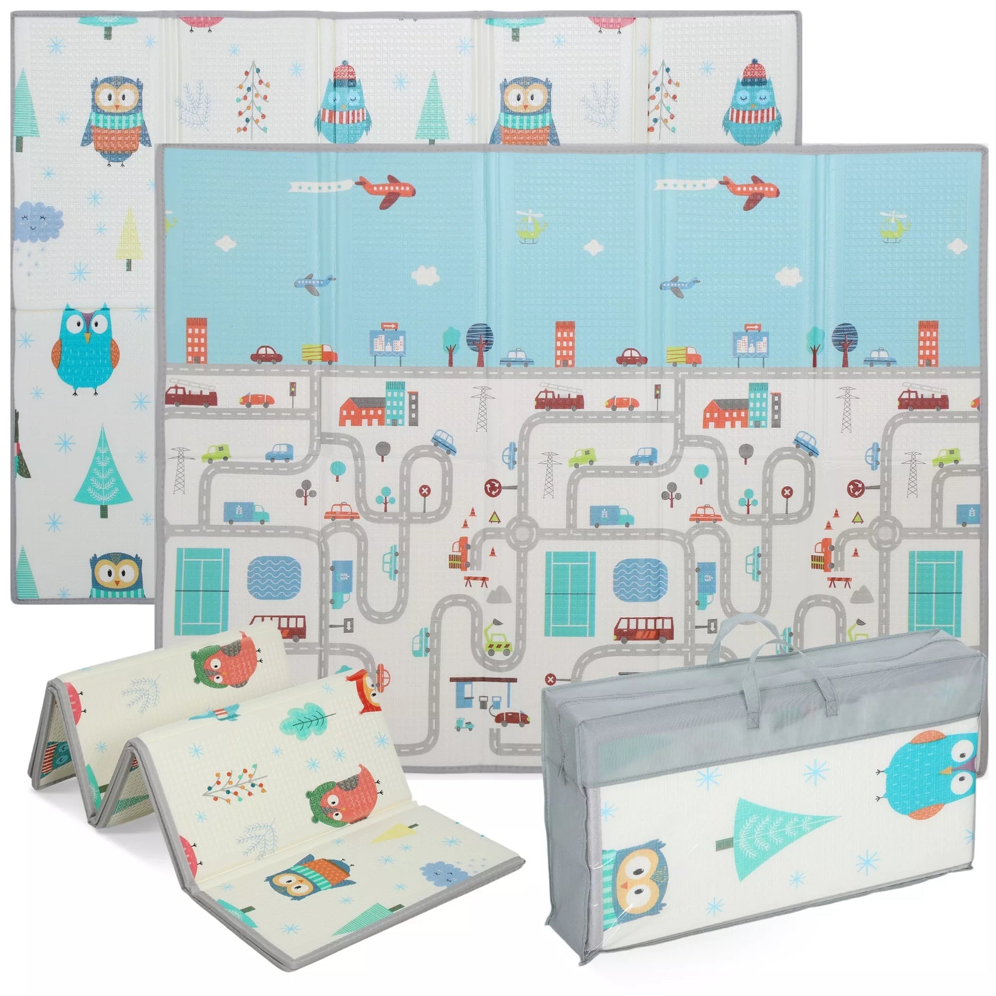 Kūdikio žaidimų kilimėlis, gyvūnėlių raštas, putplastis, 1,5 cm storio paminkštinimas, neslystantis