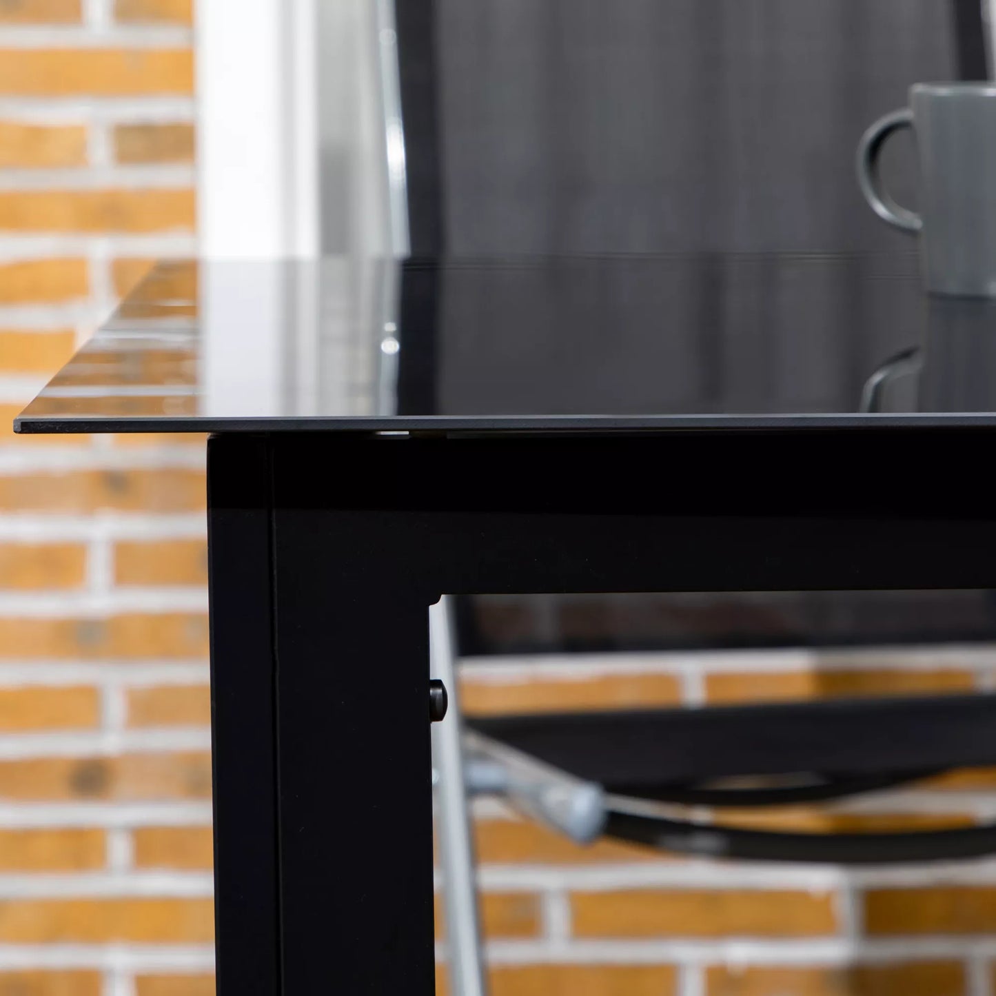 Lauko stalas 6 žmonėms, atsparus oro sąlygoms, grūdintas stiklas, terasos stalas, 150 cm x 90 cm x 74 cm, juodas