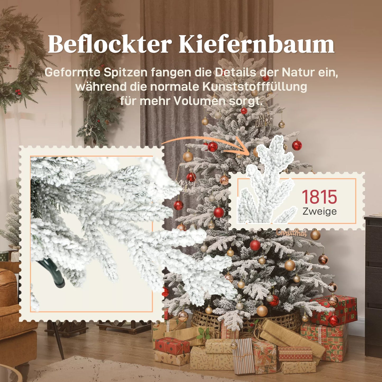 Dirbtinė Kalėdų eglė, 180 cm, su sniegu, 1815 šakų, su sulankstomu metaliniu stoveliu