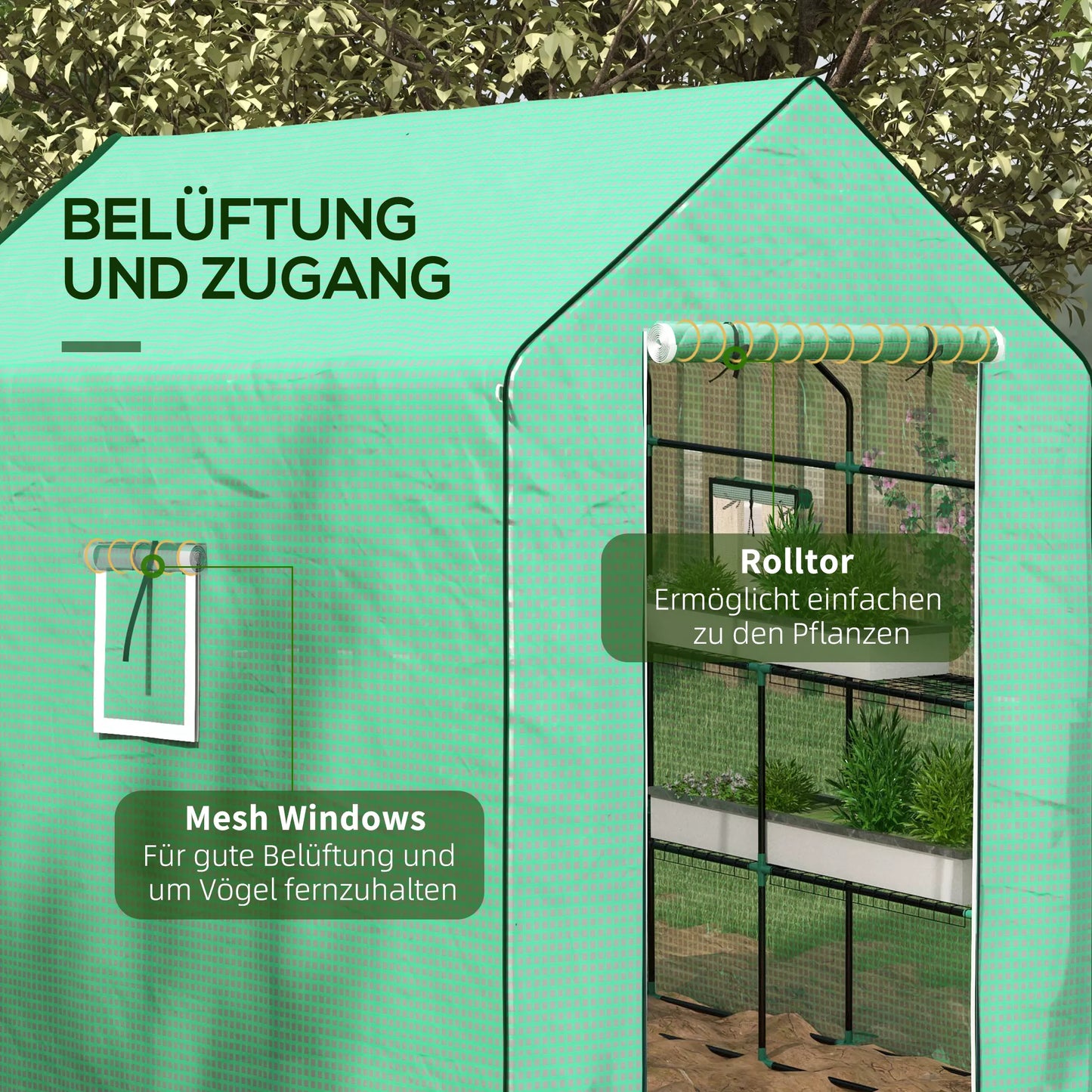 Šiltnamio atsarginis tentas, atsparus oro sąlygoms, atsparus UV spinduliams, 140 x 213 x 190 cm, žalias