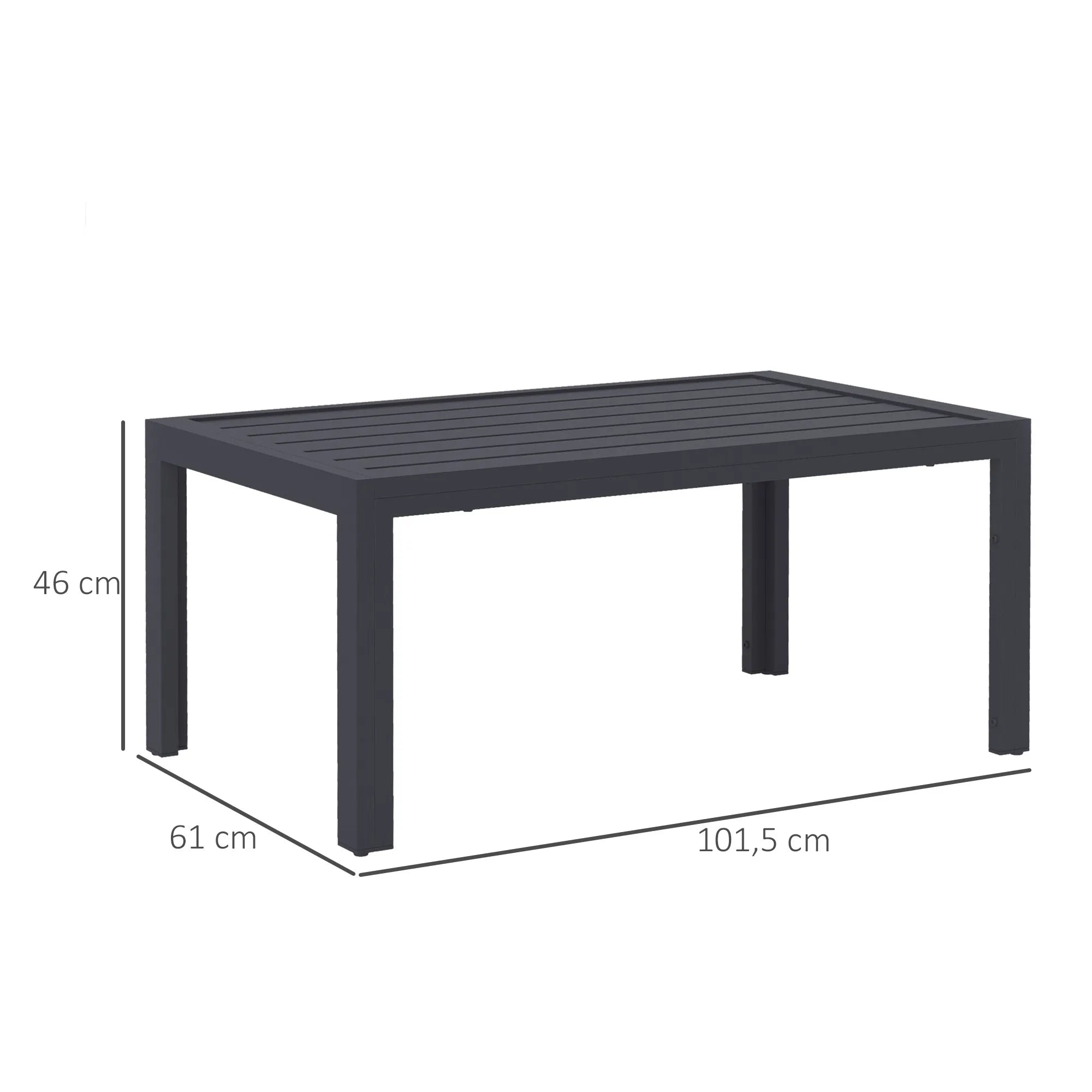 Pagalbinis stalas Balkono stalas iš plieno Stačiakampis kavos stalas Atsparus atmosferos poveikiui Sodo stalas 101,5x61x46 cm Pilkos spalvos