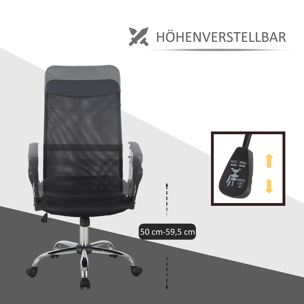 Ergonomiška biuro kėdė, žaidimų kėdė, sukiojama kėdė su sūpynės funkcija, aukščio reguliuojama darbo kėdė, putplastis, tinklelis, juoda,  63 x 65 x 109–119 cm