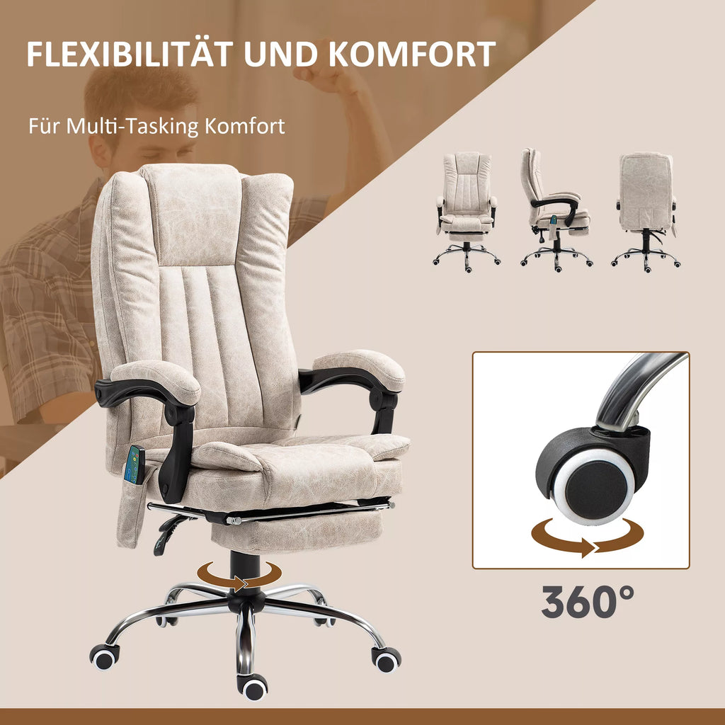 Biuro kėdė su masažo funkcija, Ergonomiška darbo stalo kėdė su gulimosios padėties funkcija, šildymo funkcija, šonine kišene, kreminės baltos spalvos