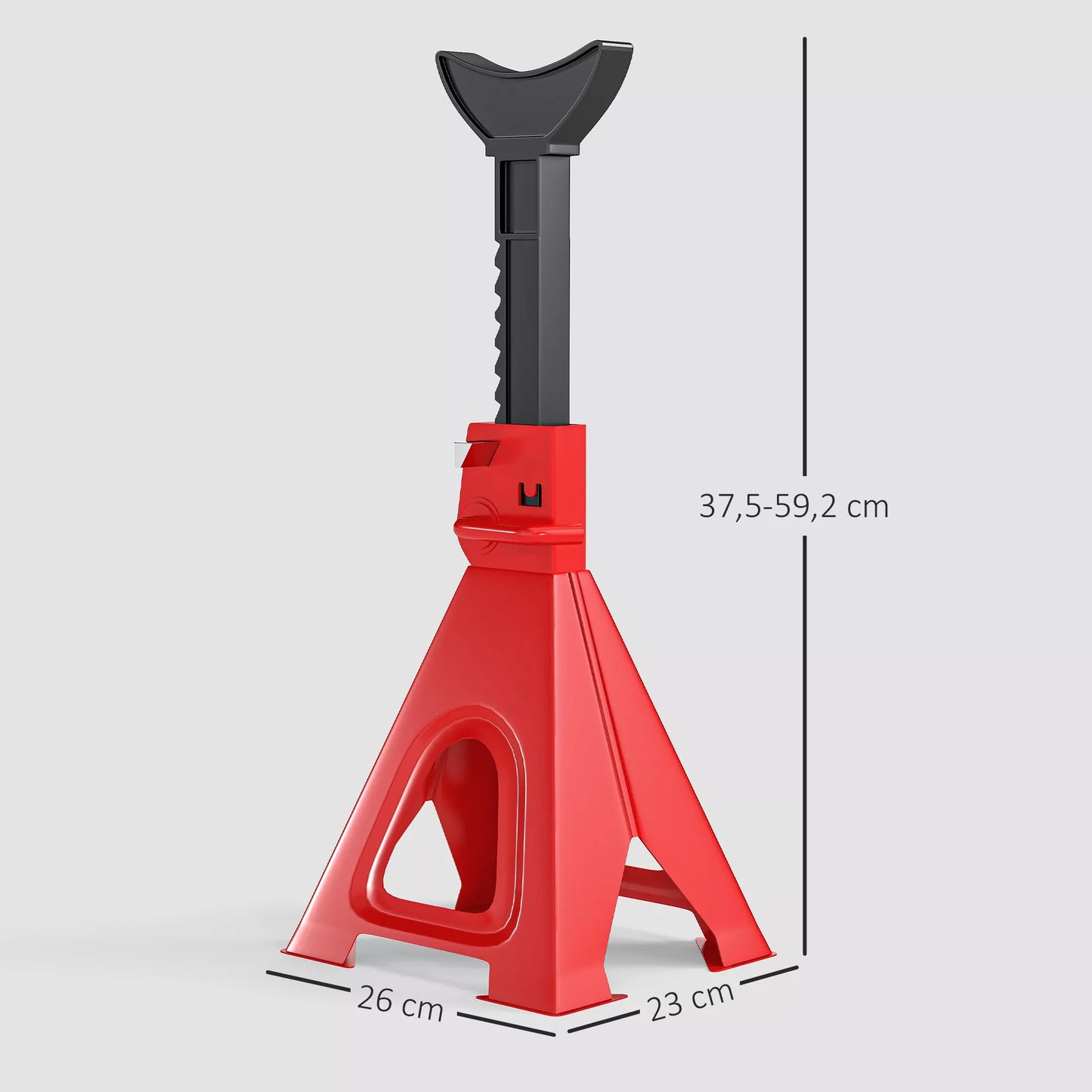Atraminis stovas 6 tonų keliamosios galios, 2 vnt., su 2 fiksavimo kaiščiais, reguliuojamas aukštis, raudonas