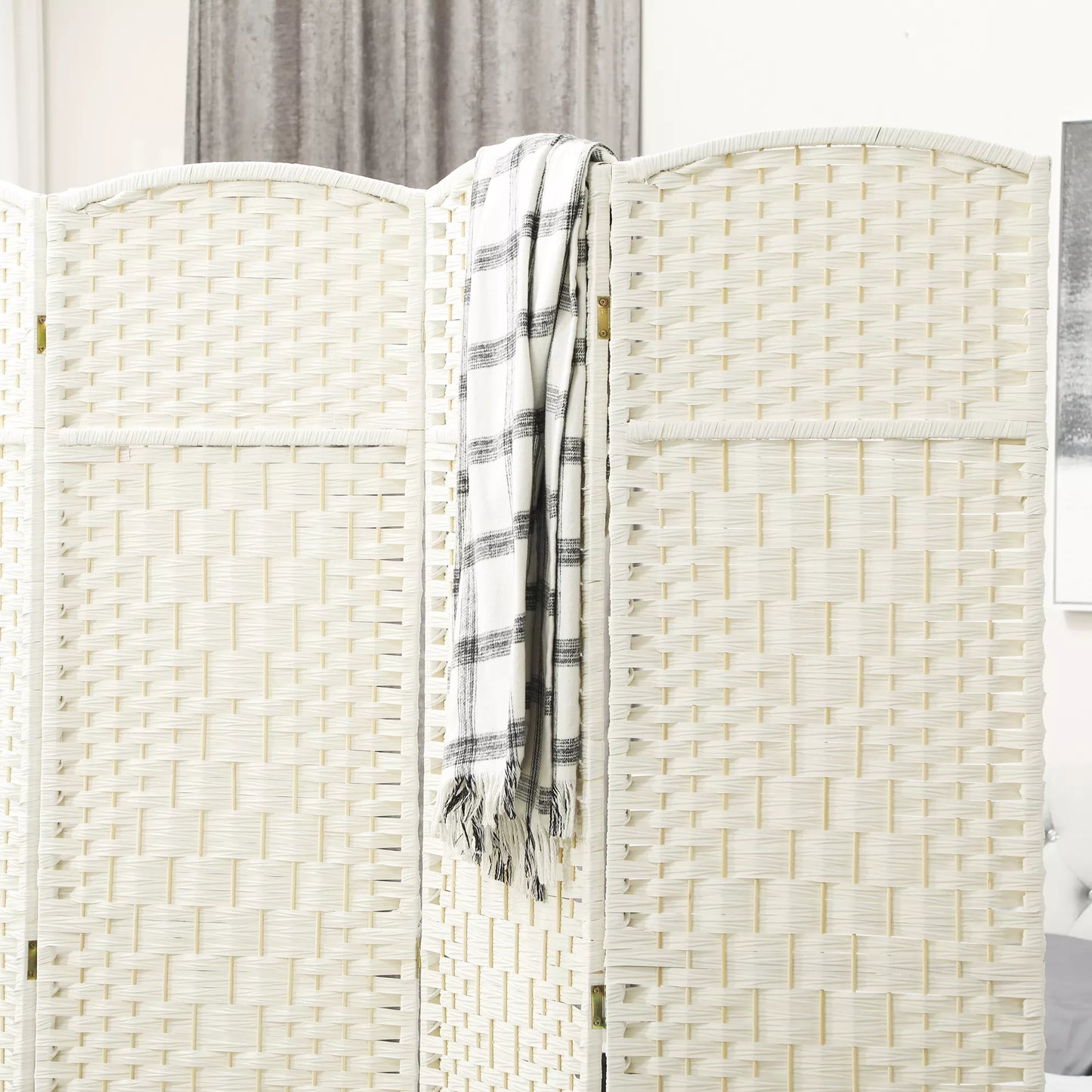 Pertvara, 4 dalių sulankstoma sienelė, pintas raštas, pušies mediena, Balta