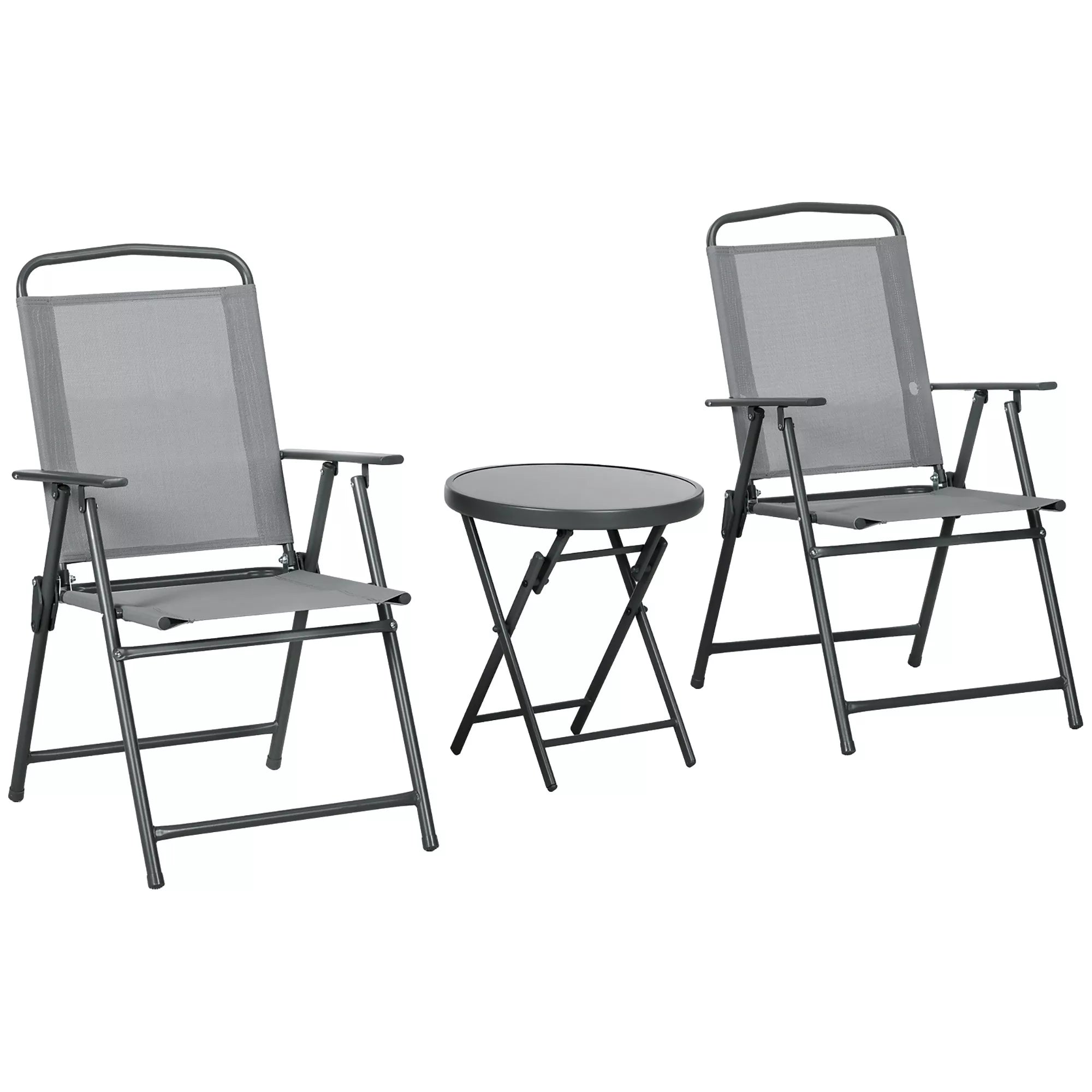 Lauko bistro baldų rinkinys Sodo bistro komplektas Sulankstomas bistro rinkinys, 53,5 cm x 64 cm x 93 cm, šviesiai pilkos spalvos