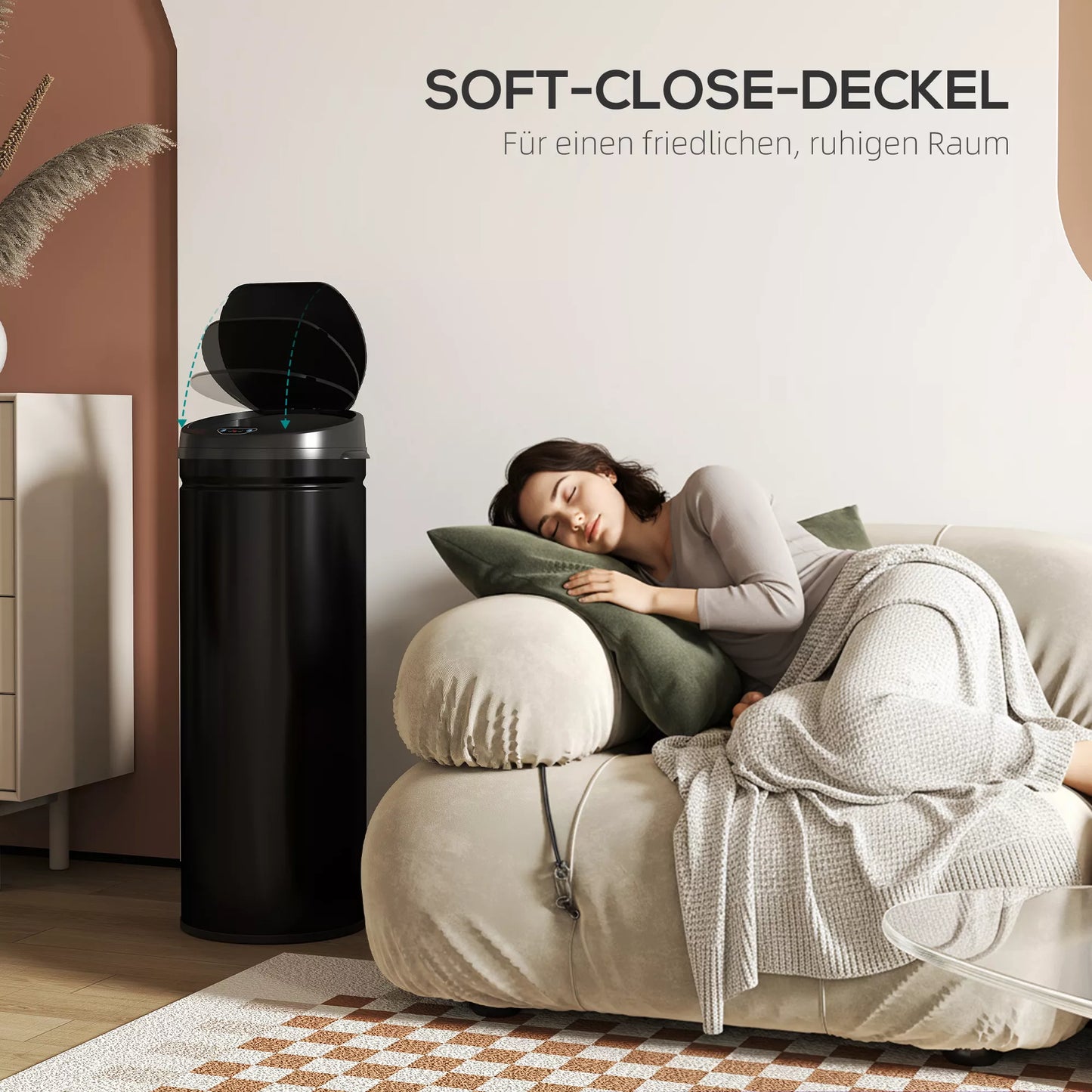 50 litrų sensorinė šiukšliadėžė su švelnaus uždarymo funkcija, bejutiminė šiukšliadėžė iš nerūdijančio plieno higienai virtuvėje