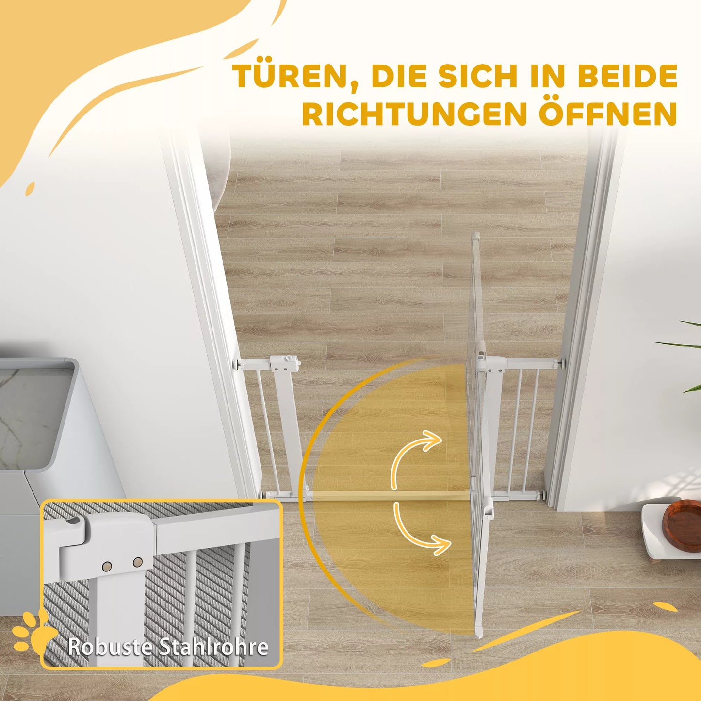 Gyvūnų varteliai, 77 cm laiptų varteliai, reguliuojamas plotis 76-104 cm, su katės durelėmis, skirti laiptams ir durų angoms, balti