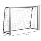 Futbolo vartai su tinklu, 240 x 85 x 160 cm, pilki