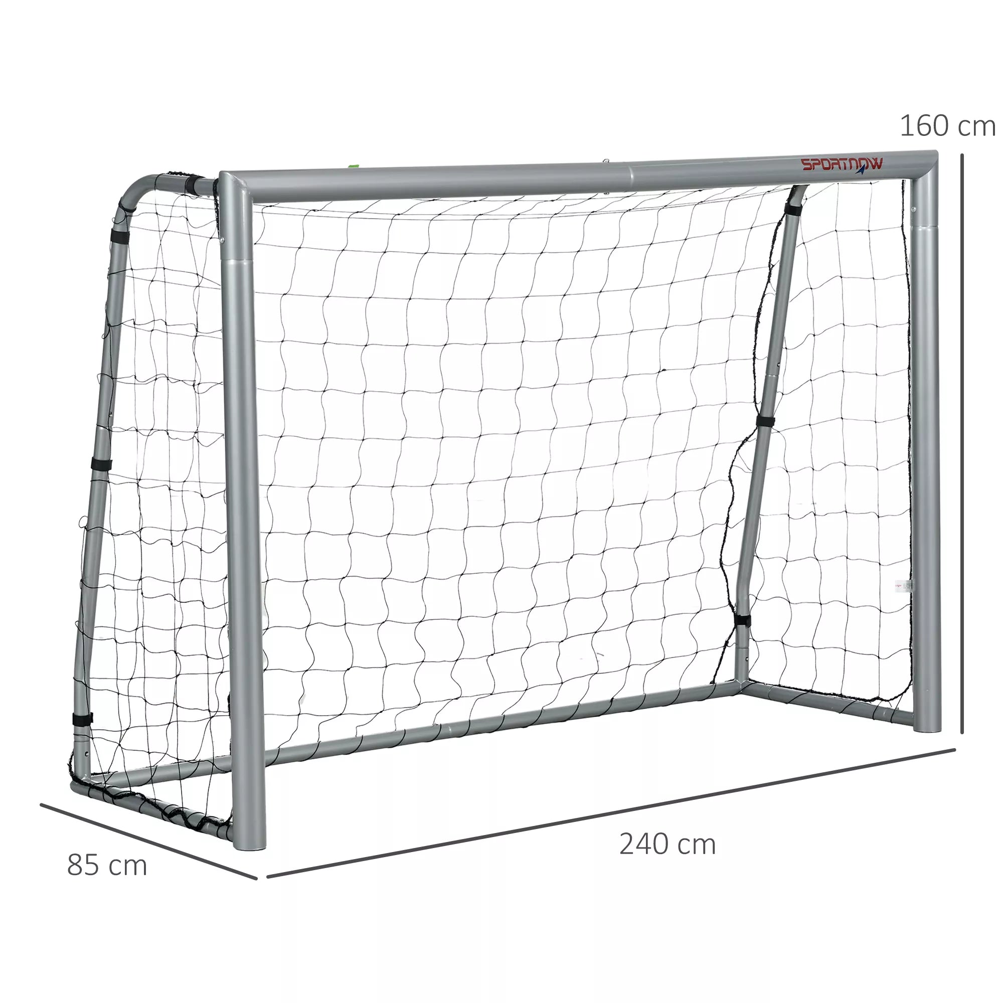Futbolo vartai su tinklu, 240 x 85 x 160 cm, pilki